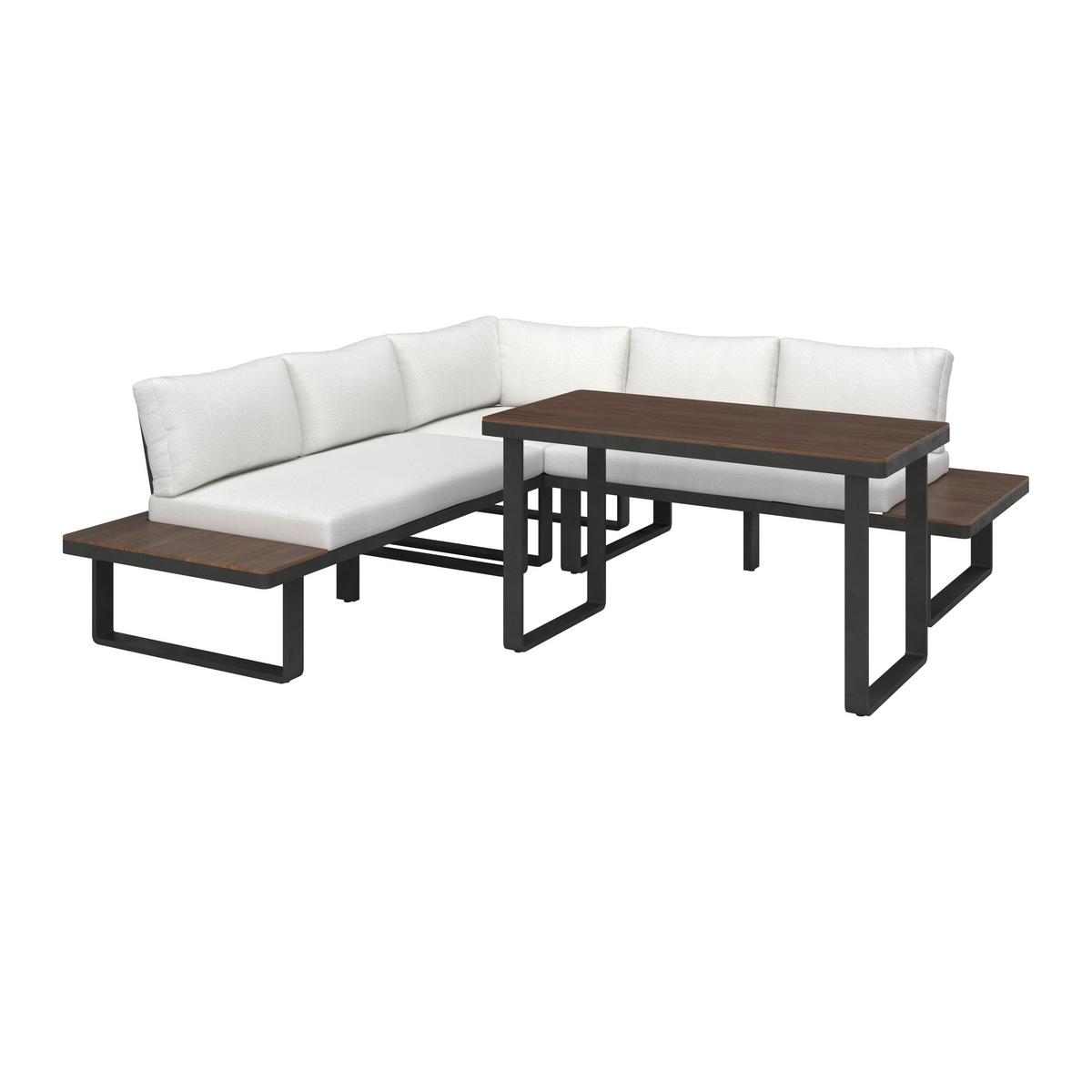 Dining-Loungeset Gianna Holz Outdoorstoff/Metall +Abdeckung - Creme/Schwarz, MODERN, Holz/Textil (221/71/76cm) - Bessagi Garden