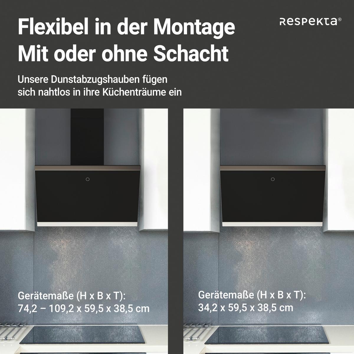 DUNSTABZUGSHAUBE RESPEKTA SKALA 60 CM - Schwarz, Trend, Glas/Metall (59,5/74,2-109,2/38,5cm) - Respekta