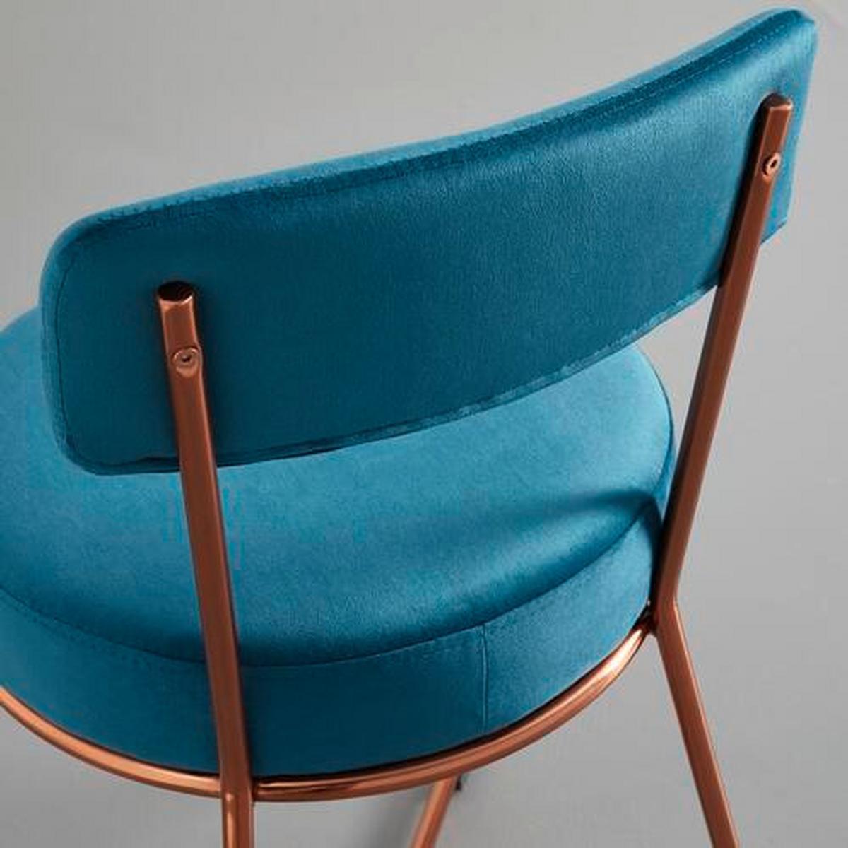 Stuhl Pamela Petrol Samt Gepolstert - Roségold/Petrol, MODERN, Holz/Textil (44/73/47,5cm) - Bessagi Home