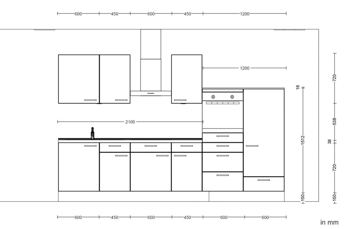 Küchenblock Flash Low m. Geräten Weiß Hochglanz - Edelstahlfarben/Eichefarben, MODERN, Holzwerkstoff/Metall (330cm) - Nobilia