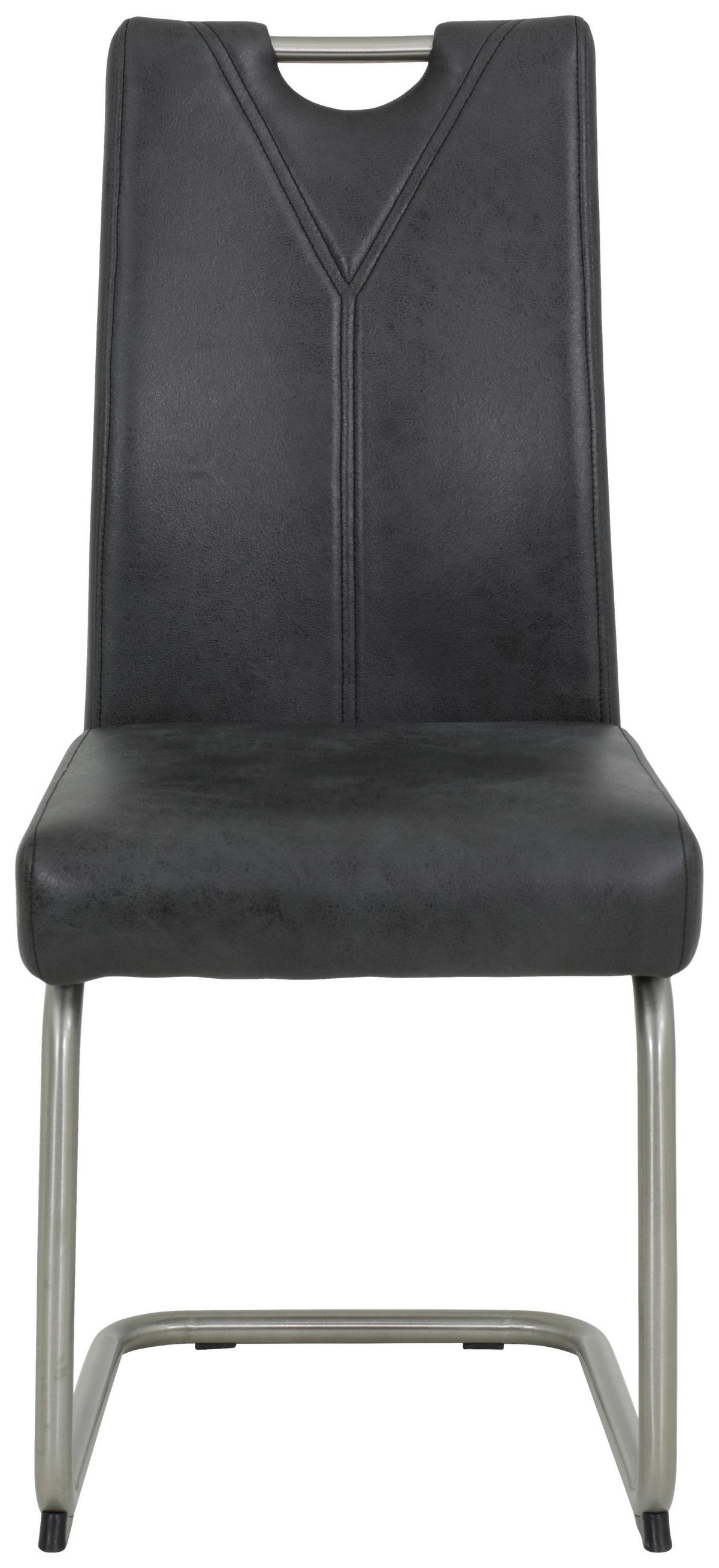 Schwingstuhl Sophia Anthrazit gepolstert mit Griff 4er-Set - Edelstahlfarben/Anthrazit, MODERN, Textil/Metall (43/99/58cm) - MID.YOU
