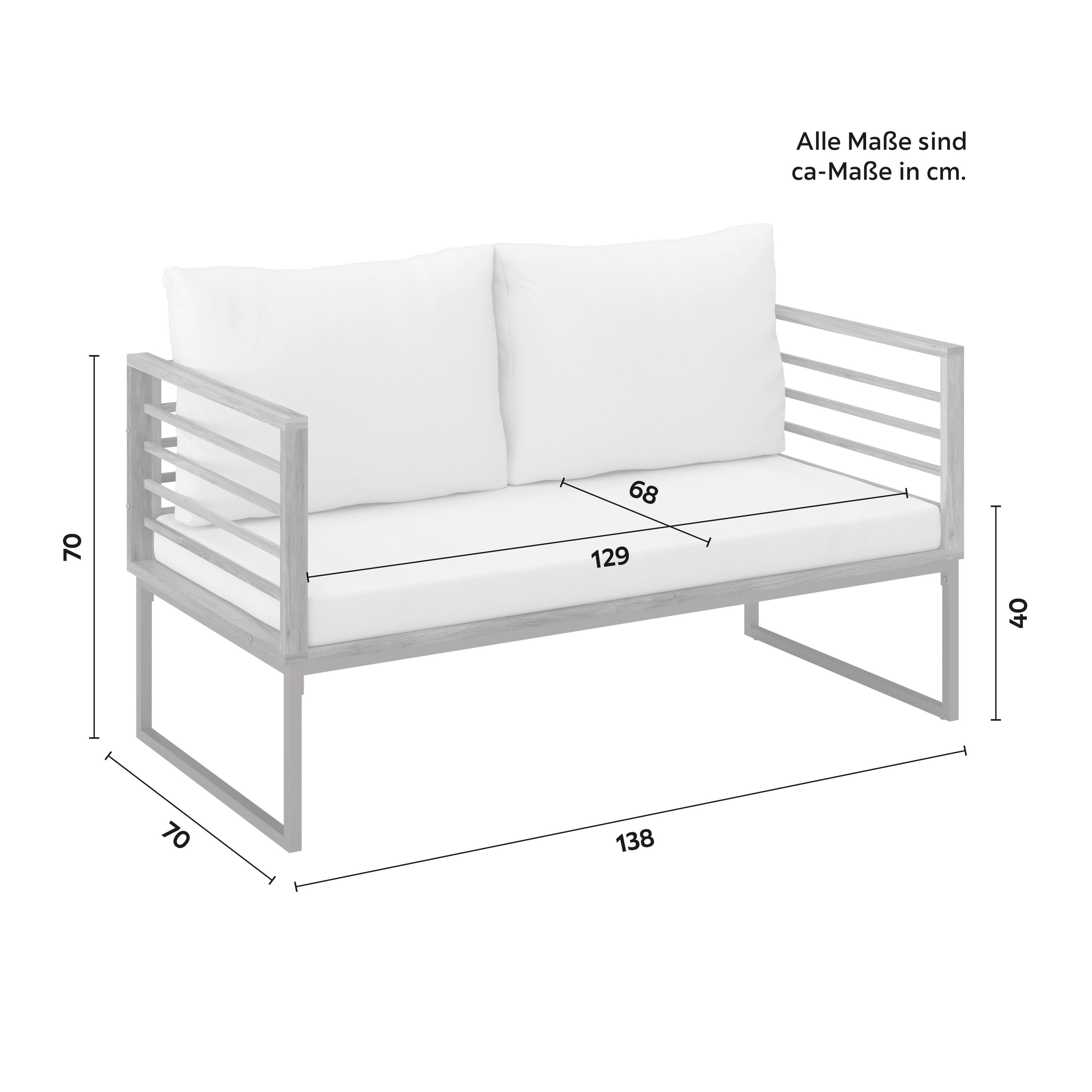 LOUNGEGRUPP SILAS - akaciefärgad/cremefärgad, Modern, metall/trä (130/85/80cm) - Bessagi Garden