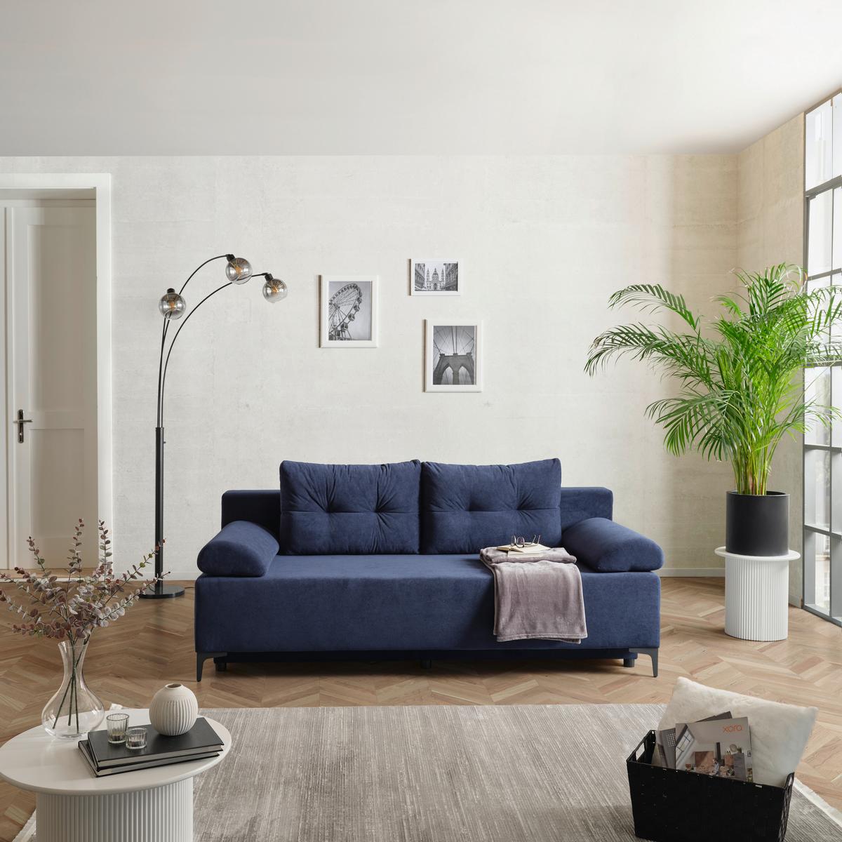 Canapea extensibila PARIS - albastru/negru, Modern, metal/lemn (200/98/90cm)