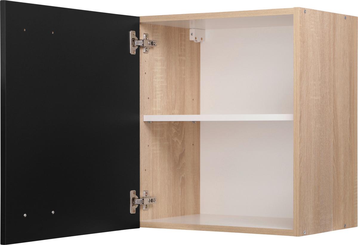 Kuhinjska Zgornja Omarica Merle, Barva Hrasta, Črna - srebrne barve/črna, Basics, kovina/leseni material (50/56,1/34,6cm) - Respekta