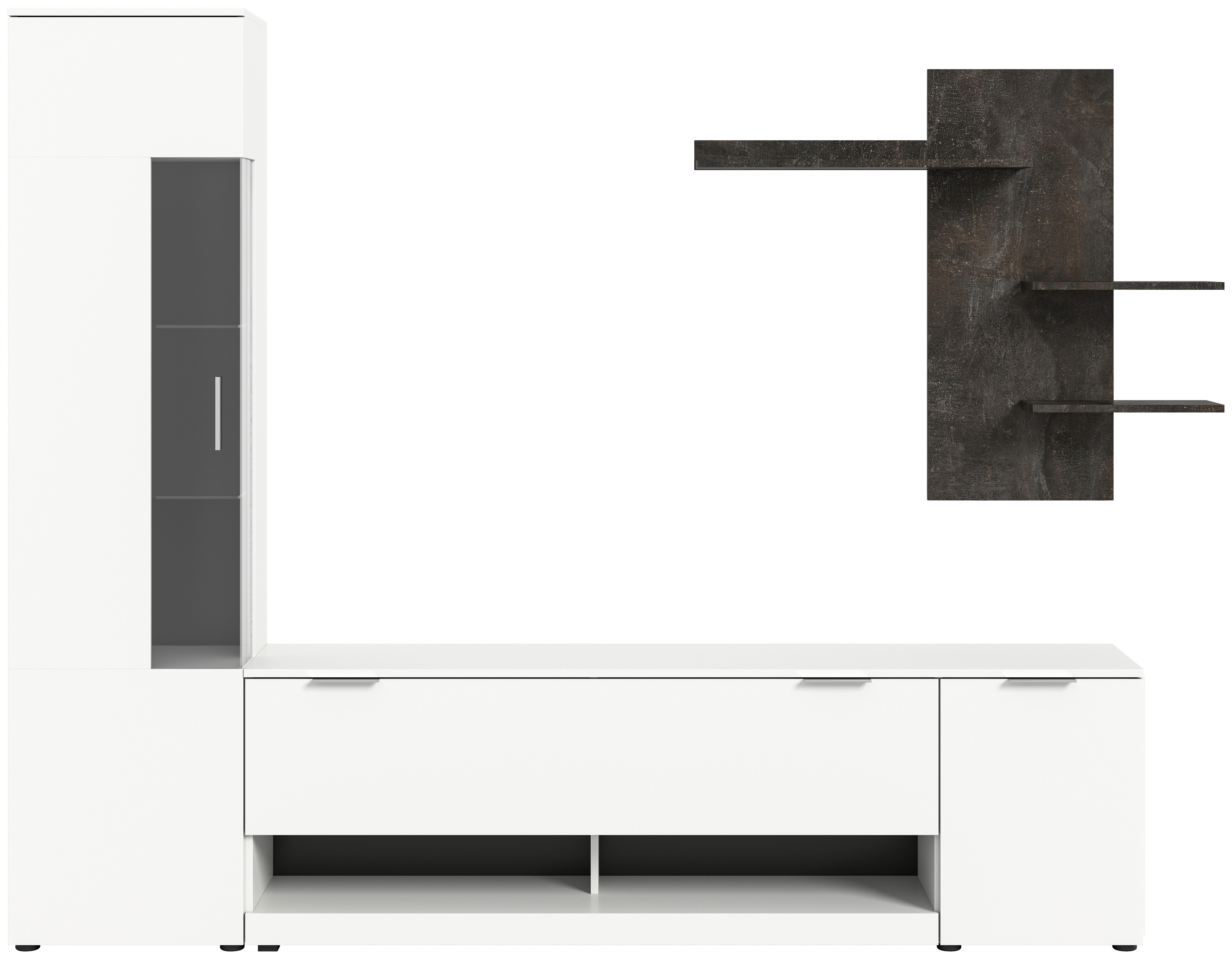 Ansamblu mobilier camera de zi BEN - alb/gri, Design, sticlă/material pe bază de lemn (250/190/35cm) - Modern Living