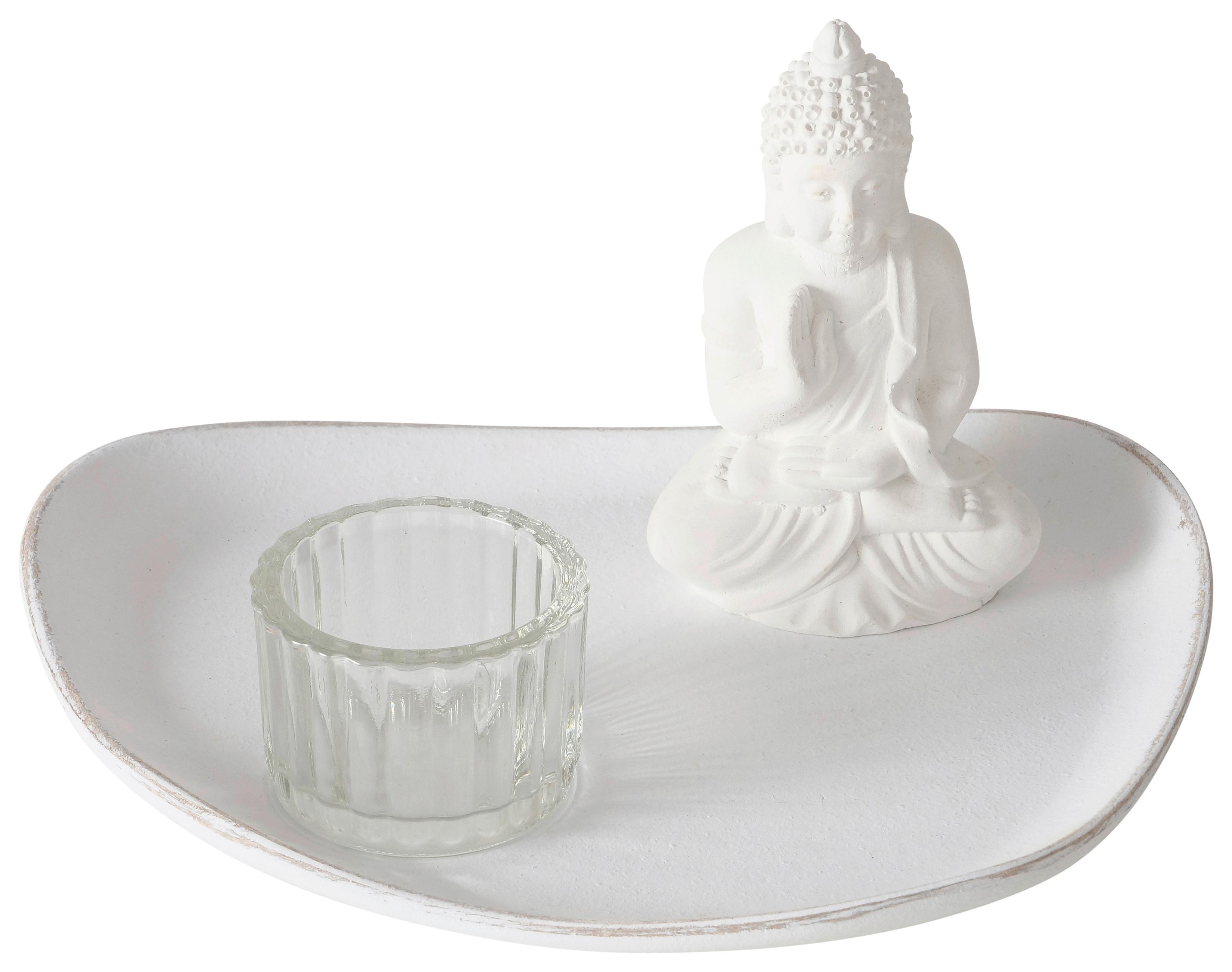 TACA DEKORACYJNA NAMASTE I - biały, Basics, materiał drewnopochodny/szkło (16/11/21cm) - Modern Living