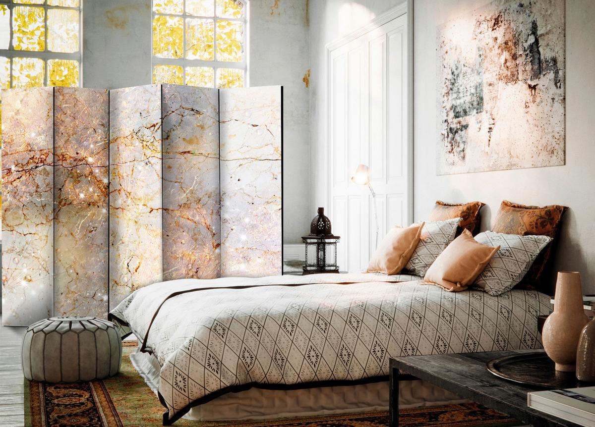 Paravan Enchanted In Marble I, 5-Delni, Enostranski - bež/modrosiva, Basics, tekstil/les (225/172/3cm) - artgeist