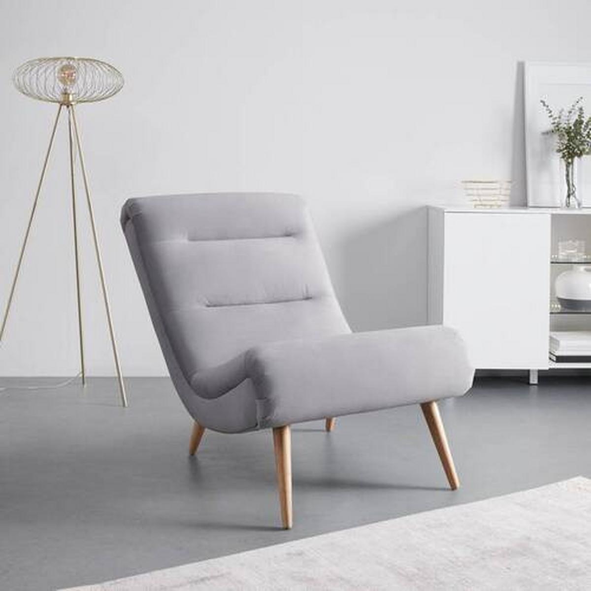 Relaxsessel Jan Hellgrau Samt - Hellgrau/Naturfarben, MODERN, Holz/Textil (74/102/90cm) - Bessagi Home
