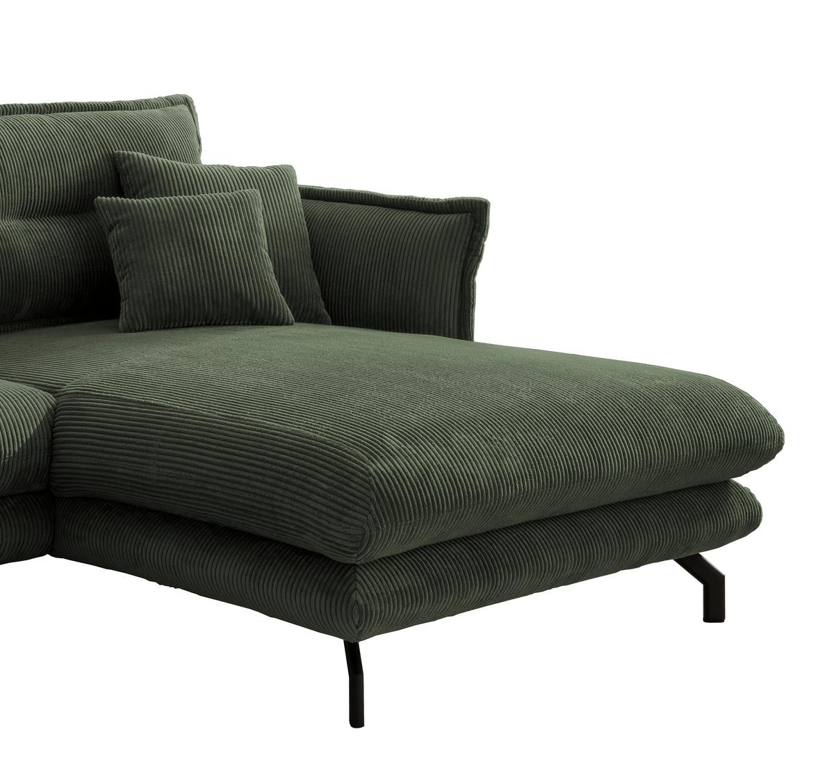 Wohnlandschaft Lava Moosgrün Cord ca. 255x180 cm - Schwarz/Grün, MODERN, Textil/Metall (255/180cm) - Livetastic