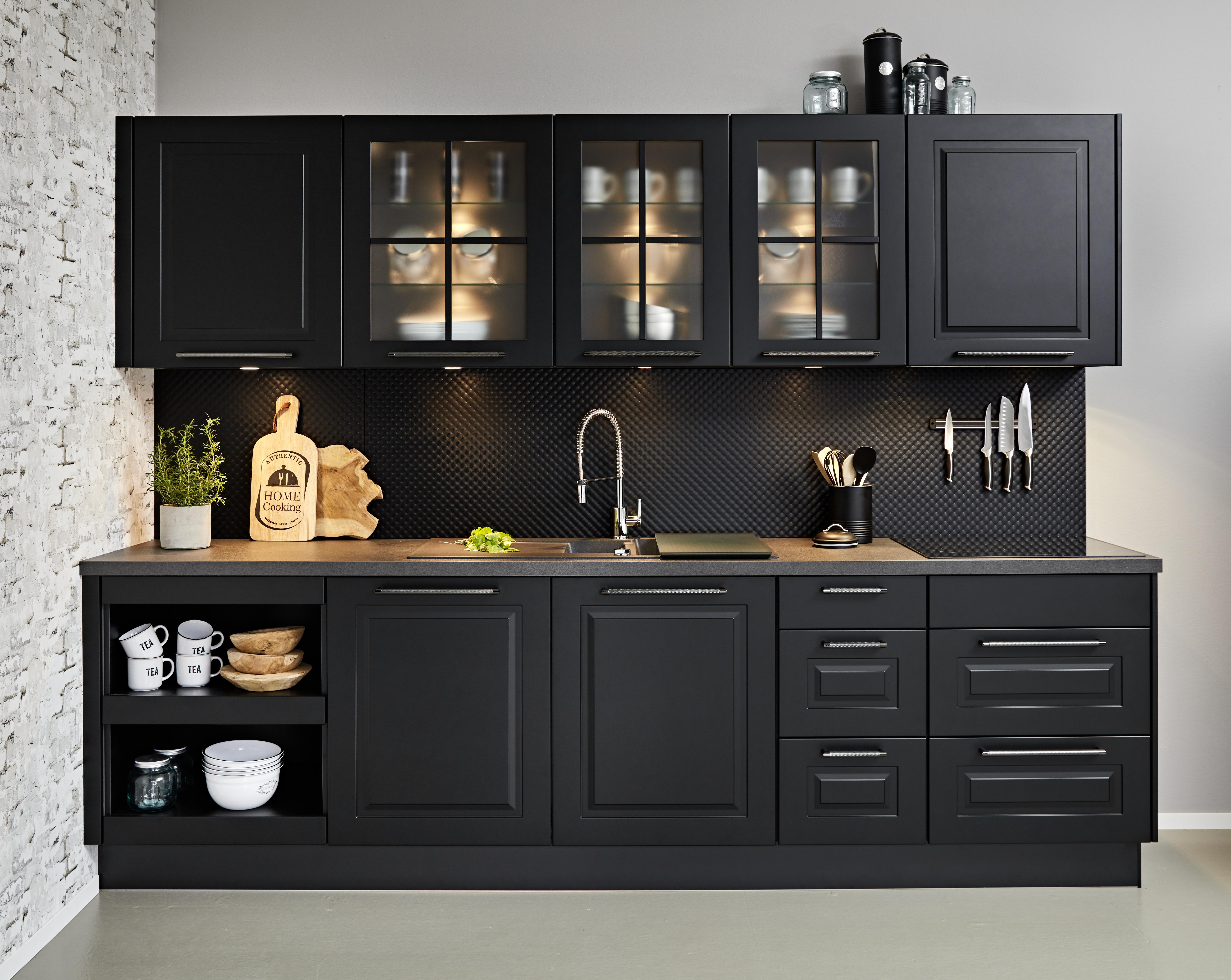 Planungsküche Sylt Schwarz - Schwarz, ROMANTIK / LANDHAUS (125/290cm) - Nobilia