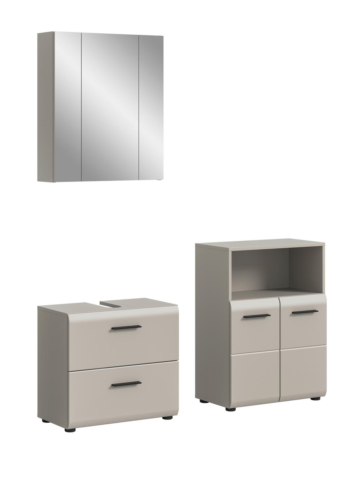 Badezimmer Ice Kaschmir 3-teilig - Kaschmir/Schwarz, Trend, Glas/Holzwerkstoff (120cm) - MID.YOU