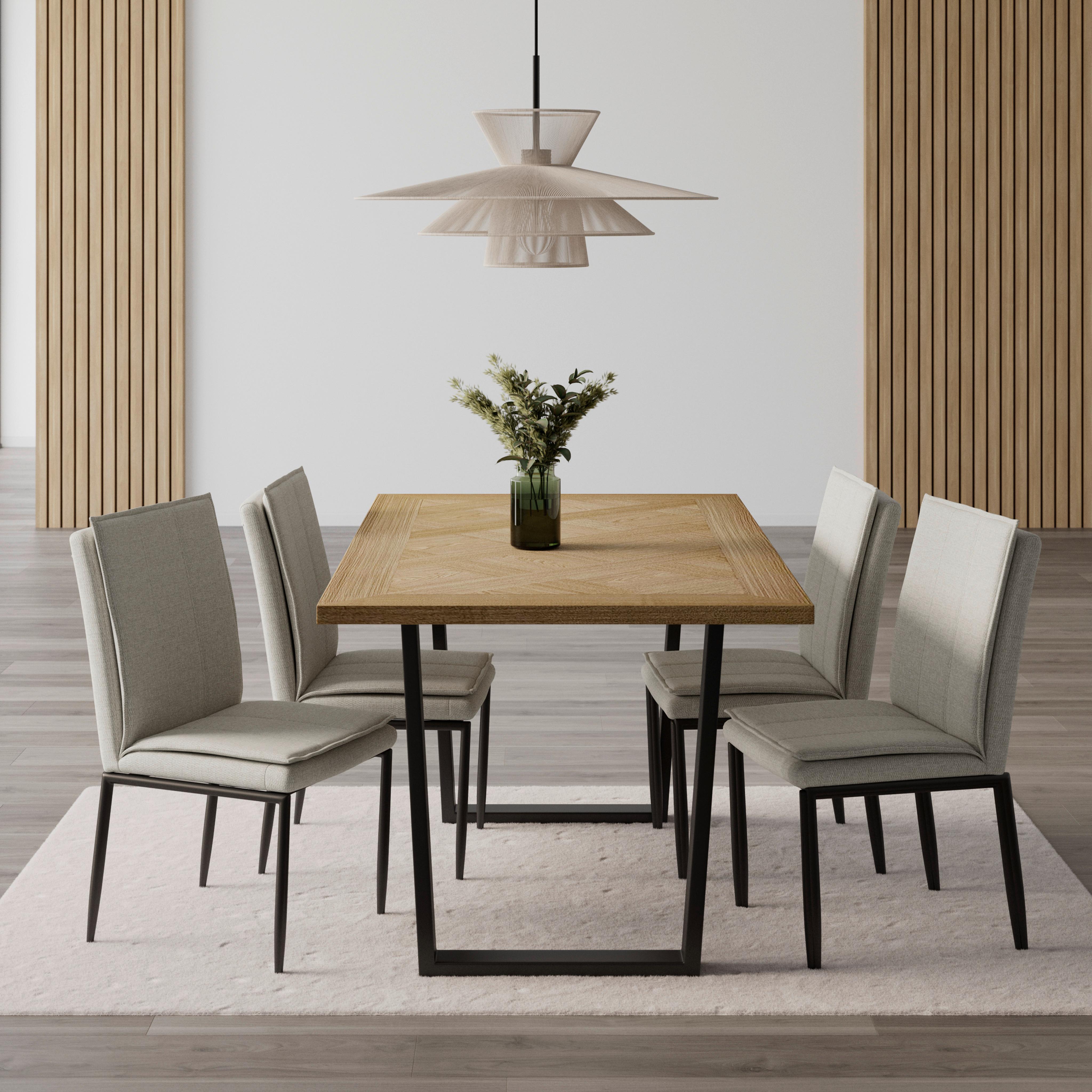 Tischgruppe Abelia Creme 5-tlg. - Eukalyptusholzfarben/Creme, MODERN, Holzwerkstoff/Textil - Bessagi Home
