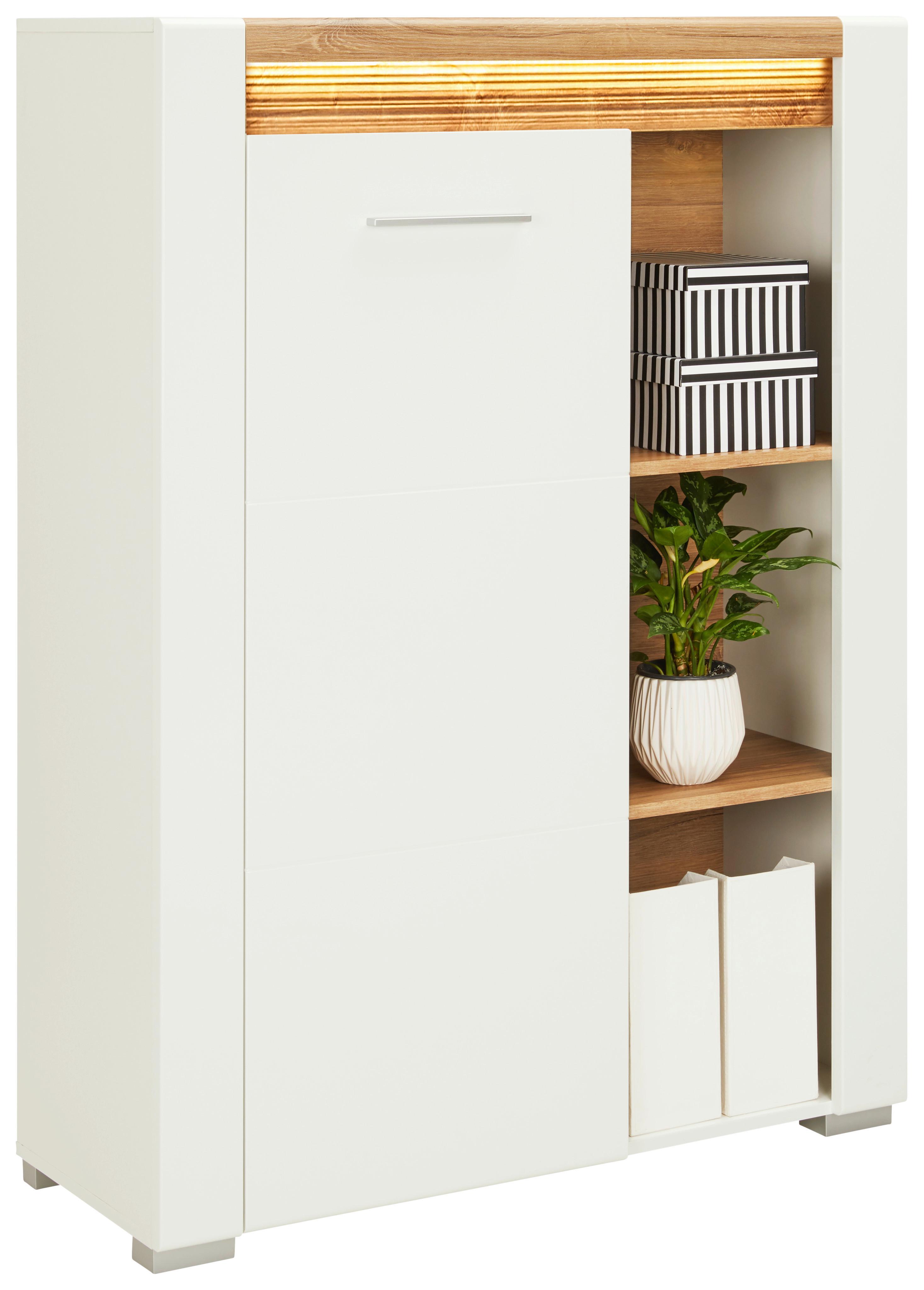 HÖG BYRÅ LEONARDO - vit/kromfärg, Modern, metall/trämaterial (100/137,5/40cm) - Mömax