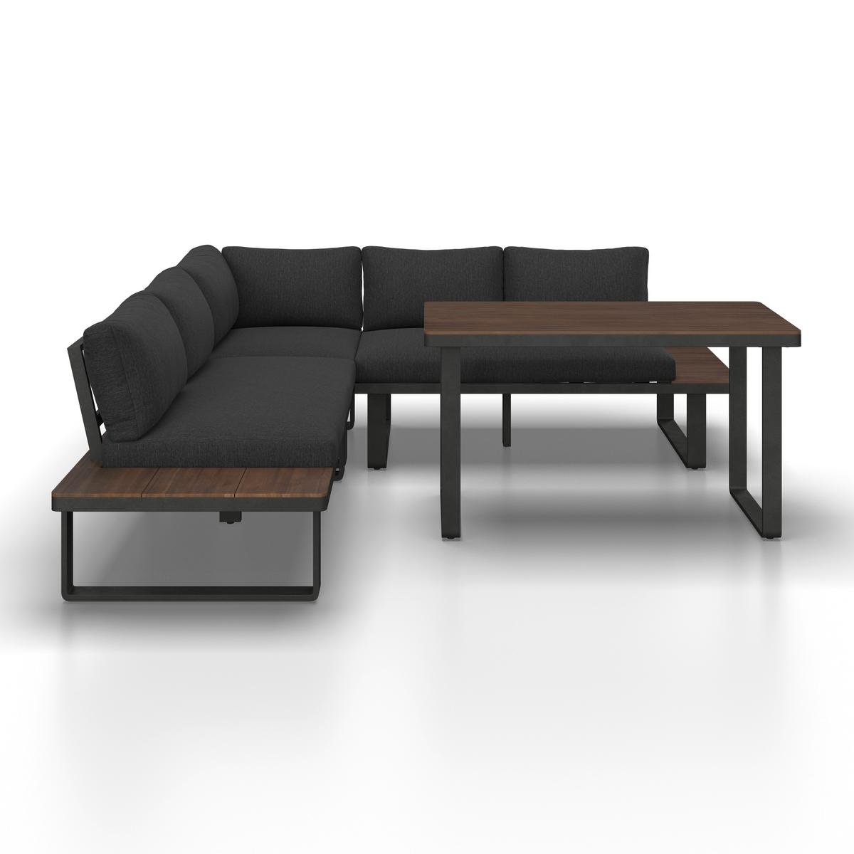Dining-Loungeset Gianna Schwarz aus Holz/Textil/Metall - Schwarz/Teakfarben, Modern, Holz/Textil (221/71/76cm) - Bessagi Garden