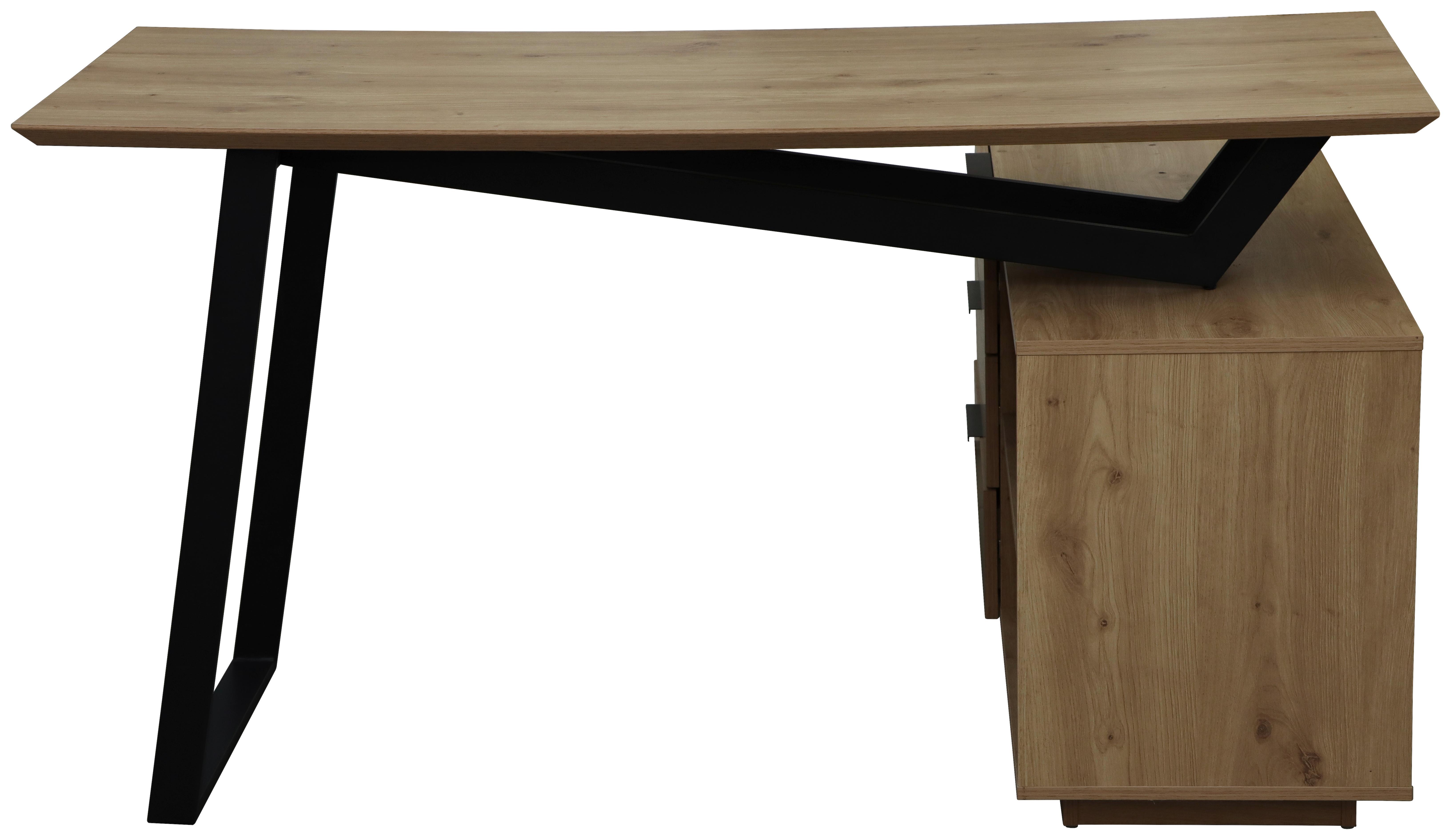 SKRIVBORD LIAM - svart/ek Artisan, Modern, metall/trämaterial (140/120/76cm) - Bessagi Home