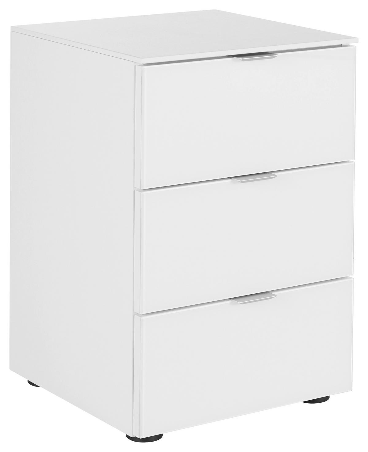 Nachtkästchen in Weiß - Alufarben/Schwarz, MODERN, Glas/Holzwerkstoff (40/58/40cm) - Premium Living