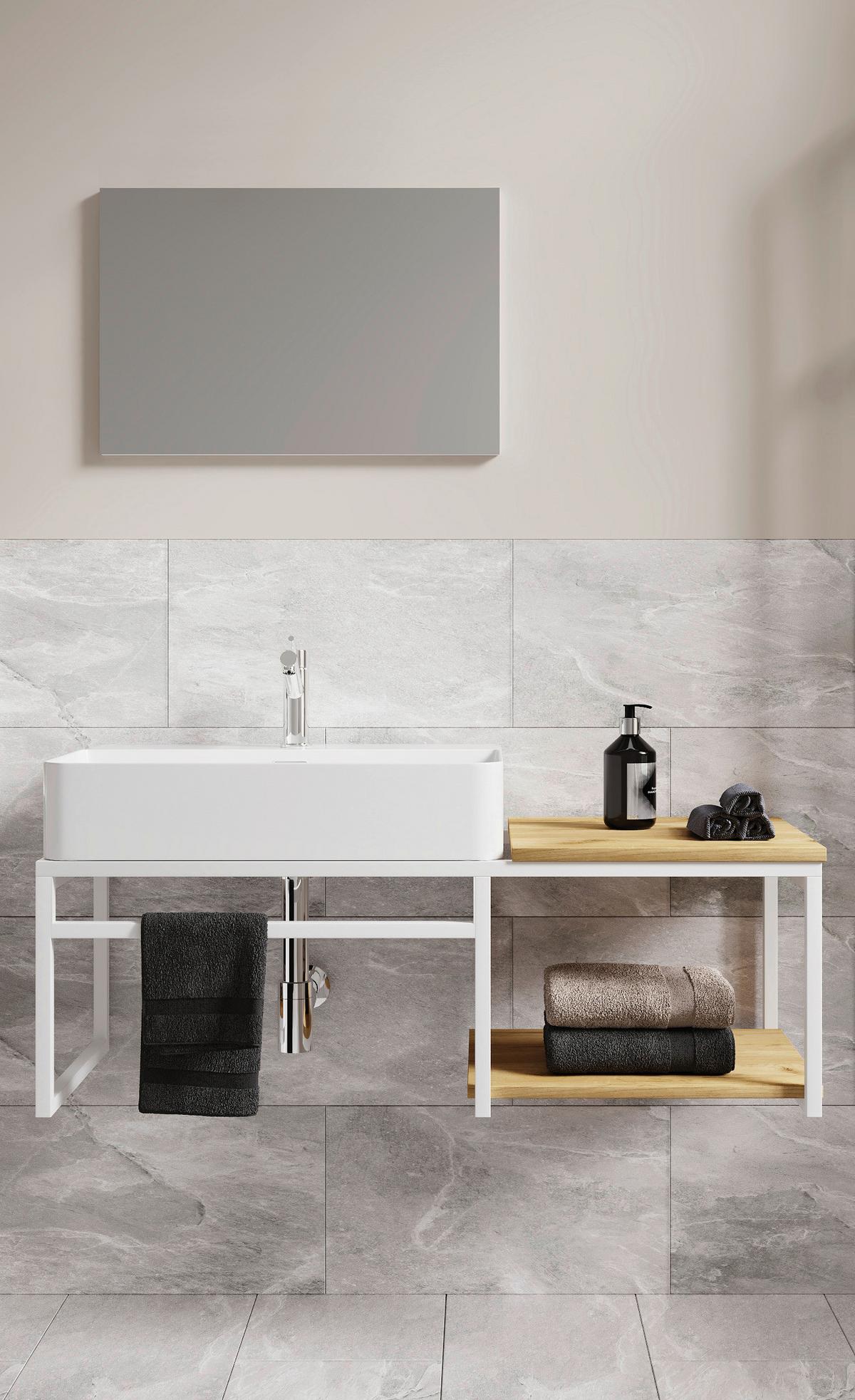 BADEZIMMER 3-TLG. WASCHPLATZ "BITILA 100" - Honigeiche/Weiss, Modern, Glas/Keramik (100cm) - MID.YOU