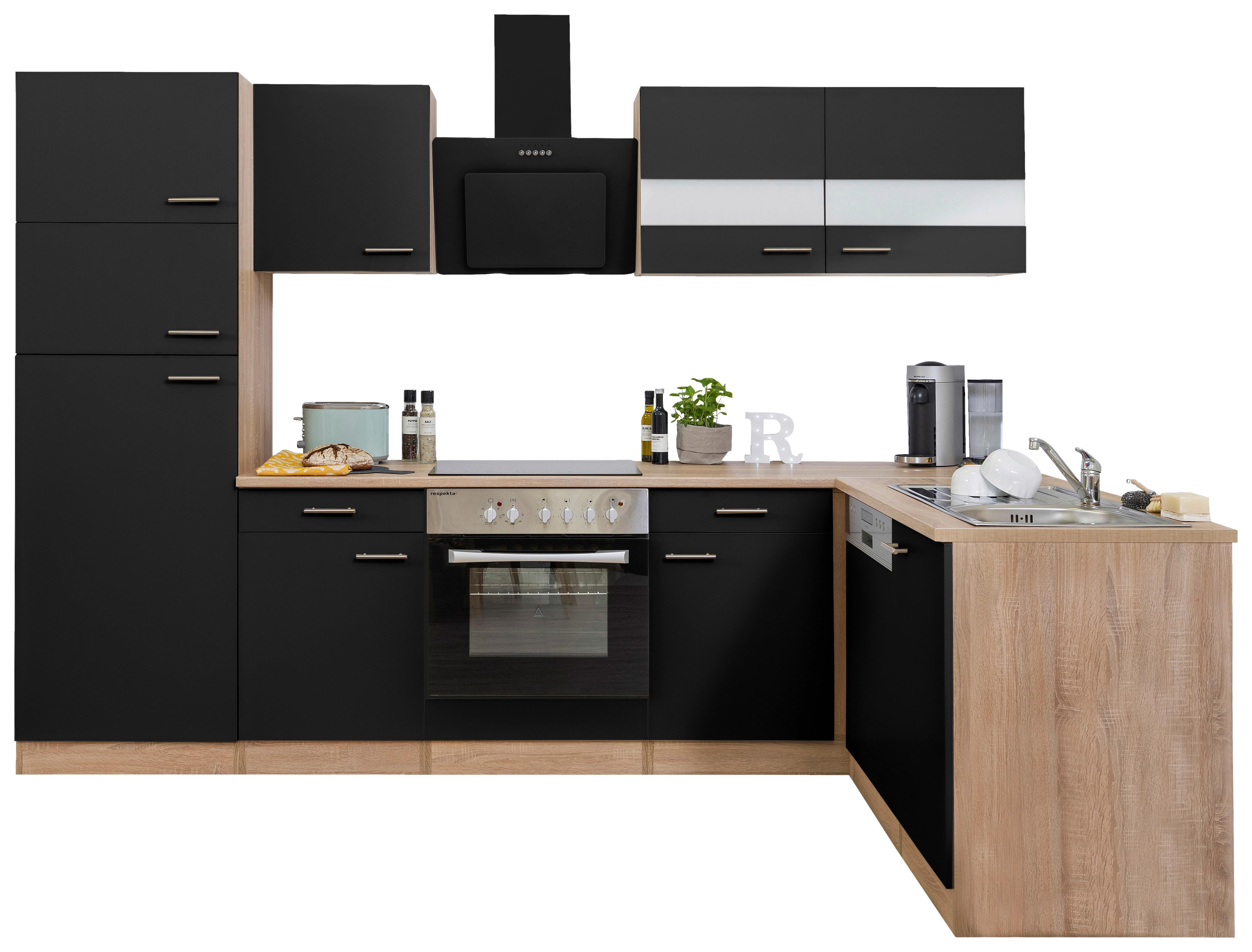 Küchenleerblock LBKBL280ESSS Schwarz/Eiche ca. 280x172 cm - Edelstahlfarben/Eichefarben, Basics, Holzwerkstoff/Metall (280/172cm) - Respekta