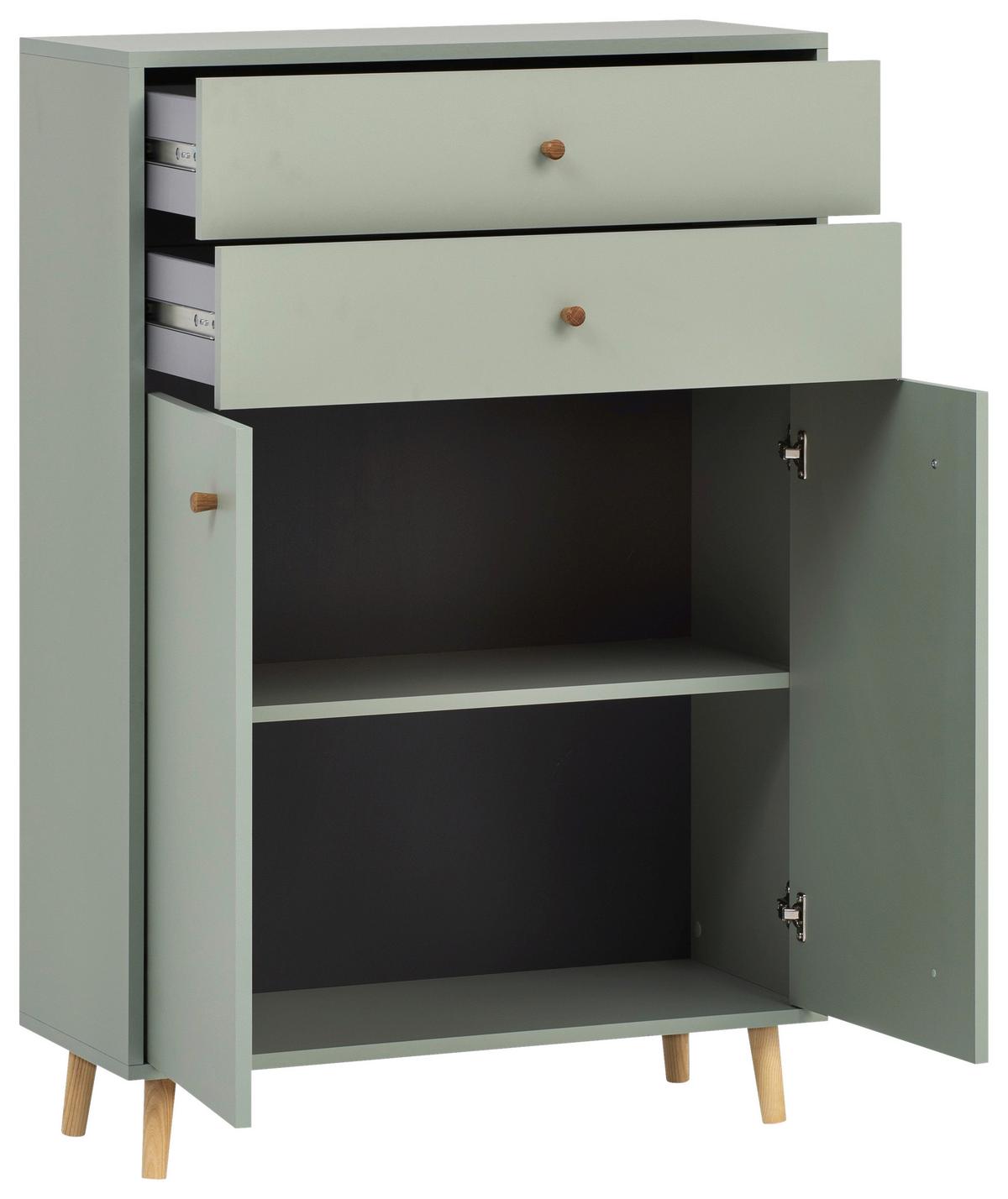 Srednje Visoka Omara Bjarne, Pastelno Zelena - barve jesena/barve hrasta, Moderno, leseni material/les (77/113,4/33,1cm) - Stylife