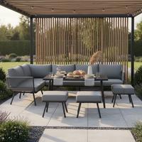 KOMPLET STOŁOWY NA TARAS CAMILLA - szary, Modern, metal/tkanina (252/65/68cm) - Bessagi Garden