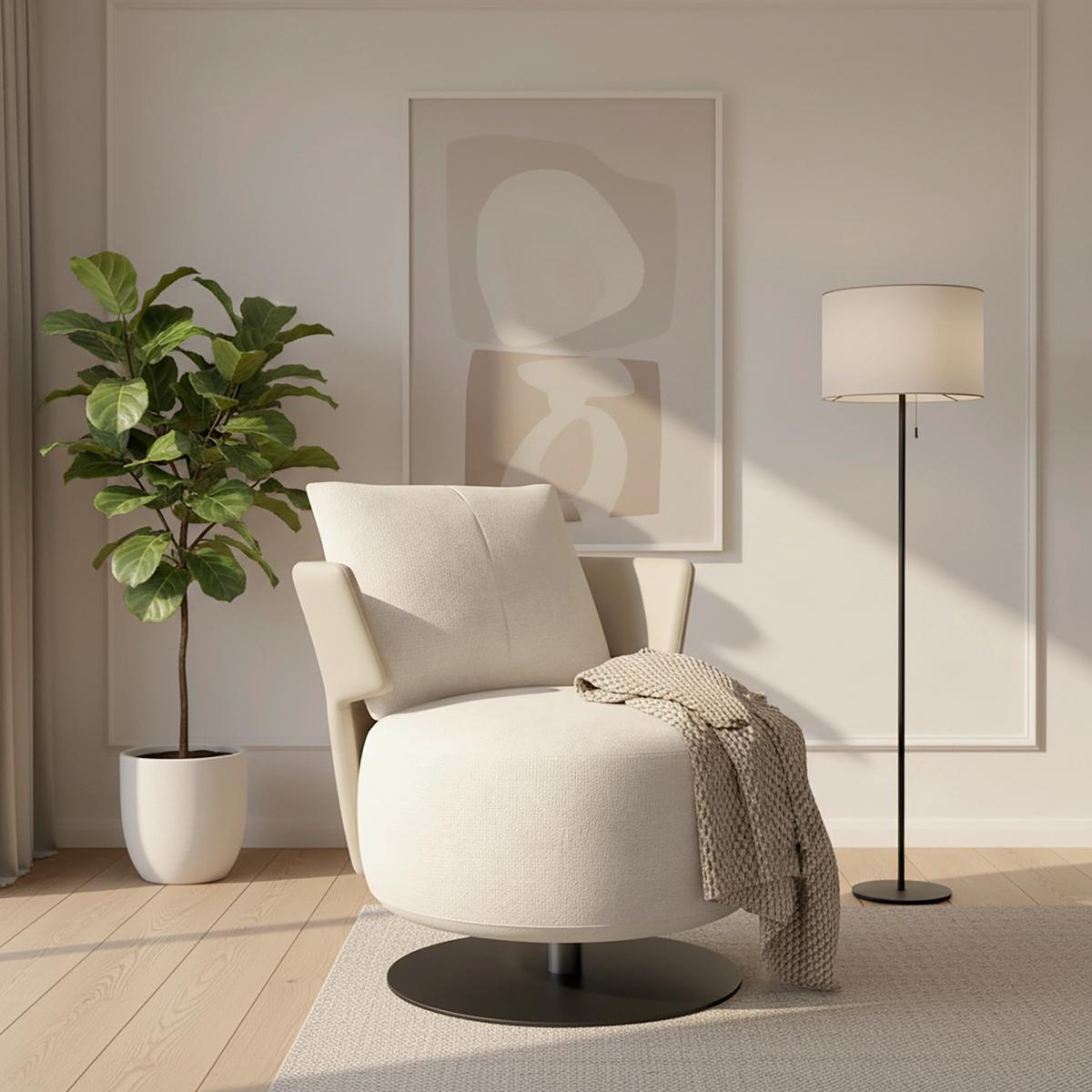 Sessel Nora Beige Drehbar Webstoff - Beige/Schwarz, MODERN, Holz/Textil (80/80/80cm) - Bessagi Home