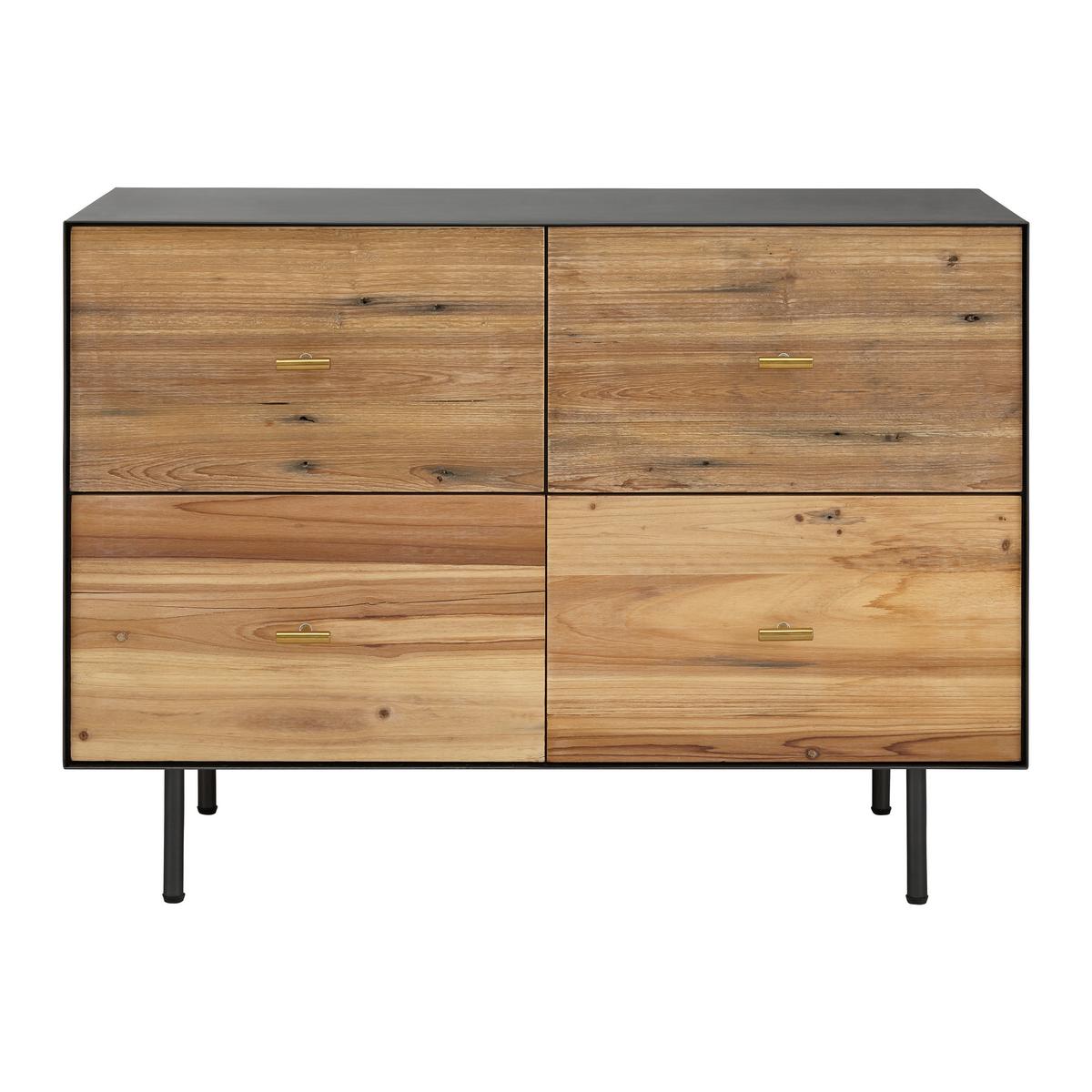 Kommode Giorgia Schwarz/Natur Echtholz/MDF - Goldfarben/Schwarz, MODERN, Holz/Metall (90/66/40cm) - Bessagi Home