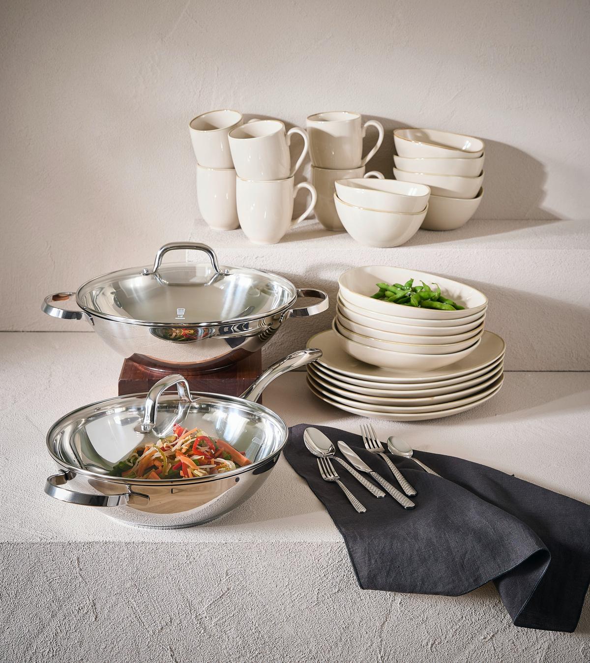 SERWIS OBIADOWO-ŚNIADANIOWY 42000 AQUA SABBIA - beżowy, Trend, ceramika - Novel