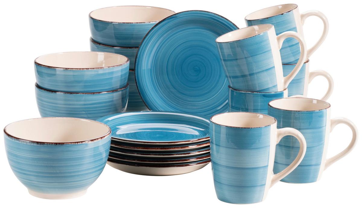 Frühstücksset Lumaca aus Porzellan, 18-teilig - Dunkelblau, Basics, Keramik - Mäser