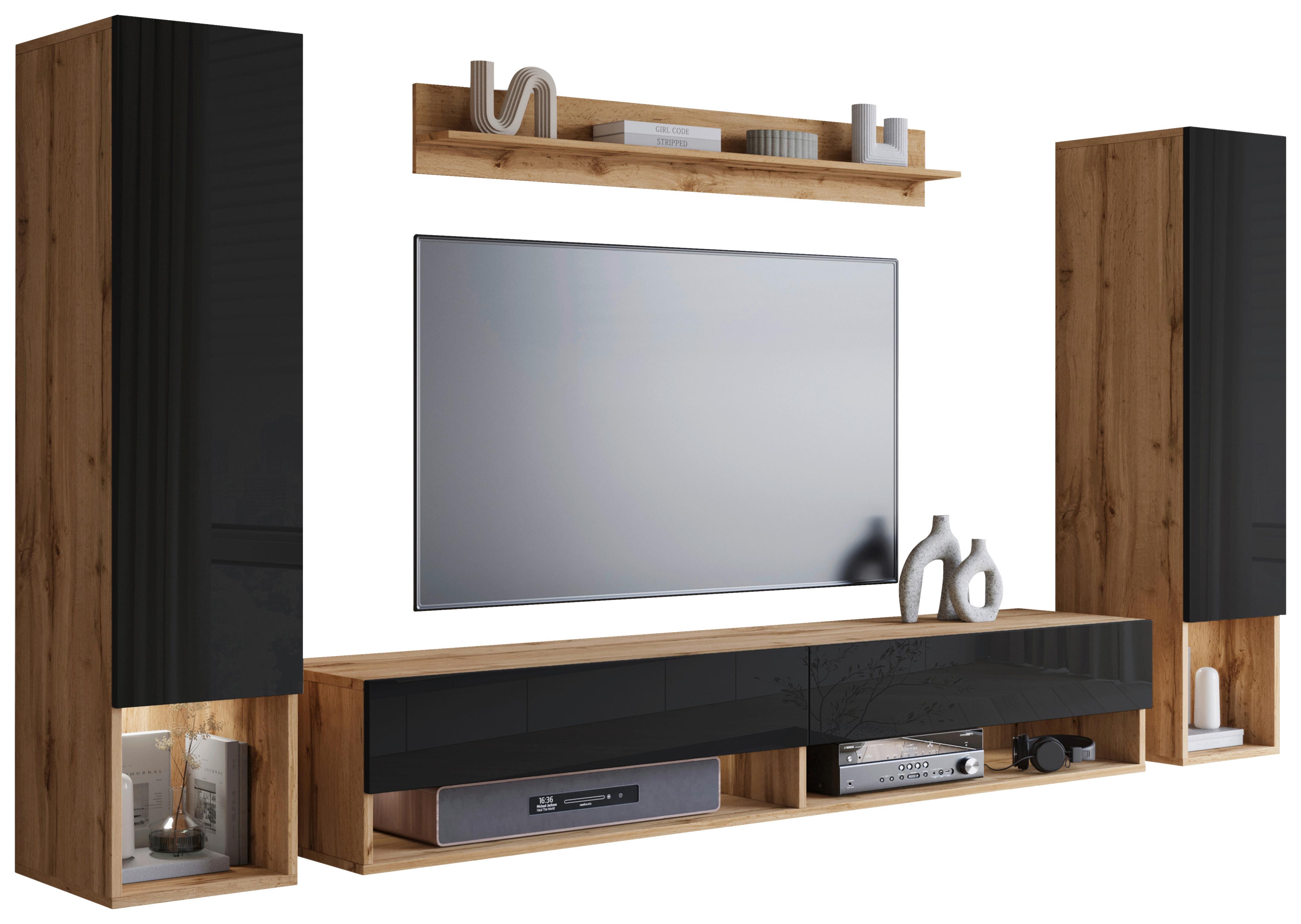 Dnevni Regal Amadeo 2, Barva Hrasta Wotan, Črna, 4-Delno - hrast wotan/črna, Basics, leseni material (245/130/32cm) - P & B