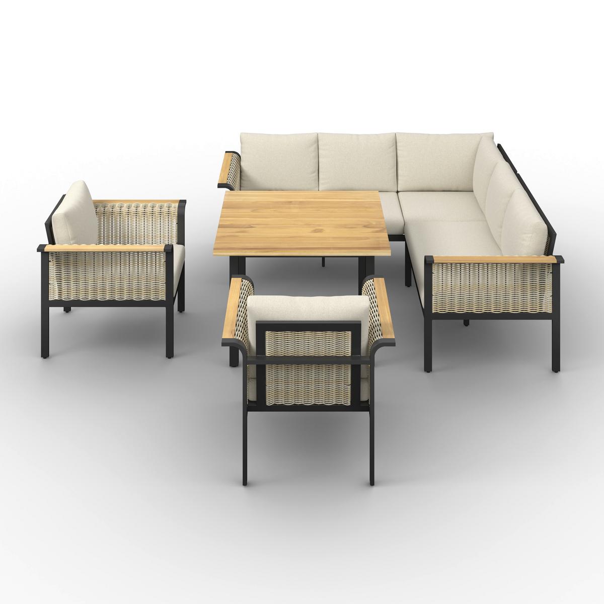 Jedilna Lounge Garnitura Cassandra, 5-Delni Set - svetlo rjava/barva tikovine, Moderno, kovina/tekstil - Bessagi Garden