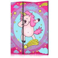 Paravan Dancing Unicorn, 3-Delni, Dvostranski - pink/svetlo modra, Basics, tekstil/les (135/172/3cm) - artgeist