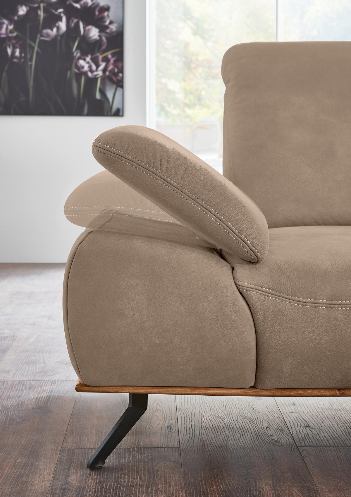 Wohnlandschaft Erling Taupe - Taupe/Beige, MODERN, Leder/Metall (322/89/187cm) - Premium Living