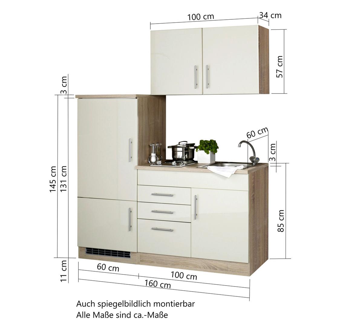 Küchenblock Toronto I m. Geräten Weiß - Chromfarben/Graphitfarben, MODERN, Holzwerkstoff/Metall (160cm) - Held