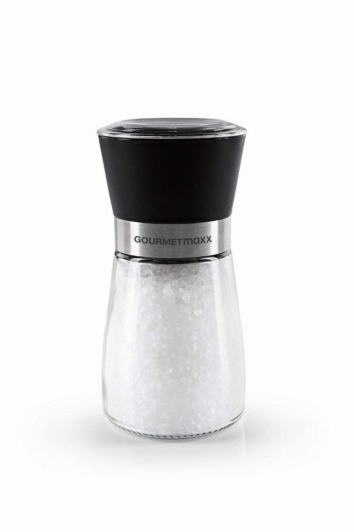 MŁYNEK DO SOLI I PIEPRZU 14343 - czarny, Basics, tworzywo sztuczne/szkło (6,5/13cm) - GOURMETMAXX
