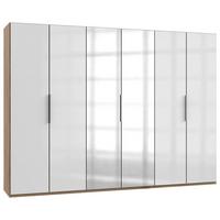 Drehtürenschrank Level 36D mit Spiegel ca. 300 cm Eiche/Weiß - Chromfarben/Weiß Hochglanz, MODERN, Holzwerkstoff (300/216/58cm) - MID.YOU