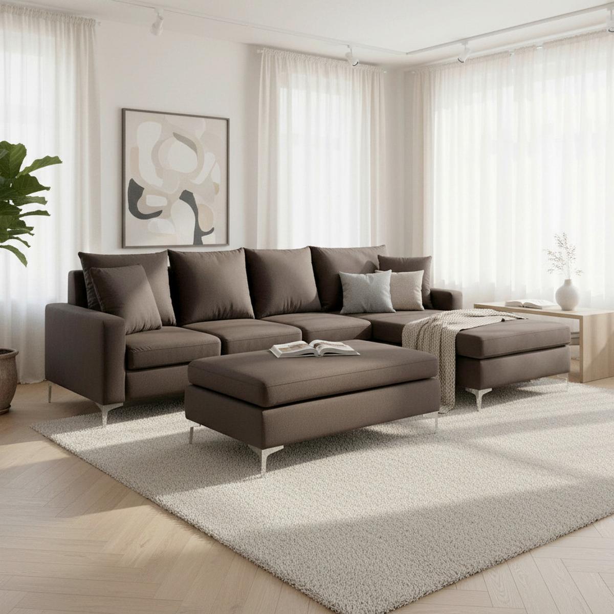 Sarokkanapé Alondra - barna, Modern, textil/fa (287/182cm) - Bessagi Home