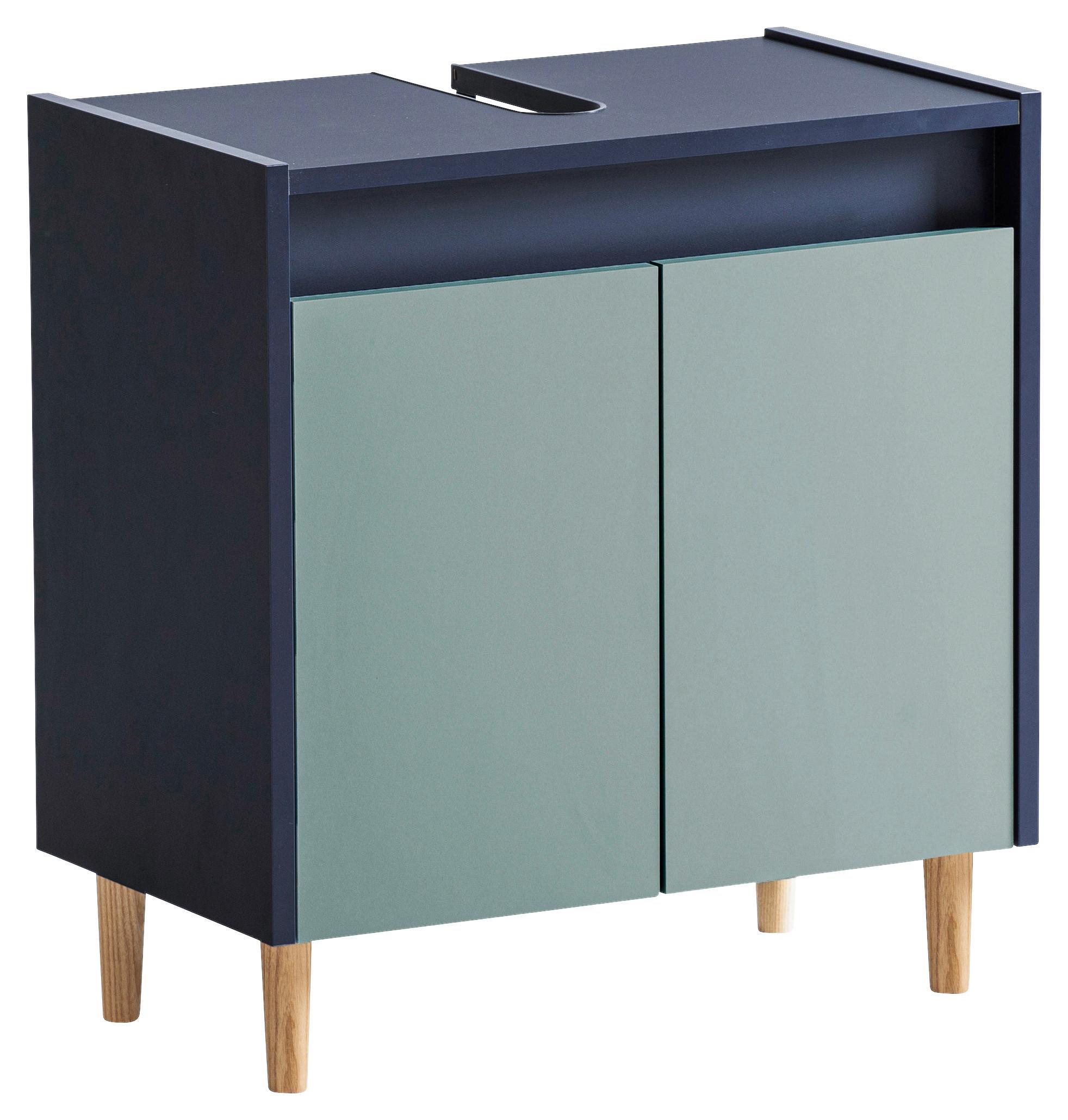 Waschbeckenunterschrank Lovis Dunkelblau - Eschefarben/Hellblau, MODERN, Holz/Holzwerkstoff (56,9/60,1/33,0cm) - MID.YOU