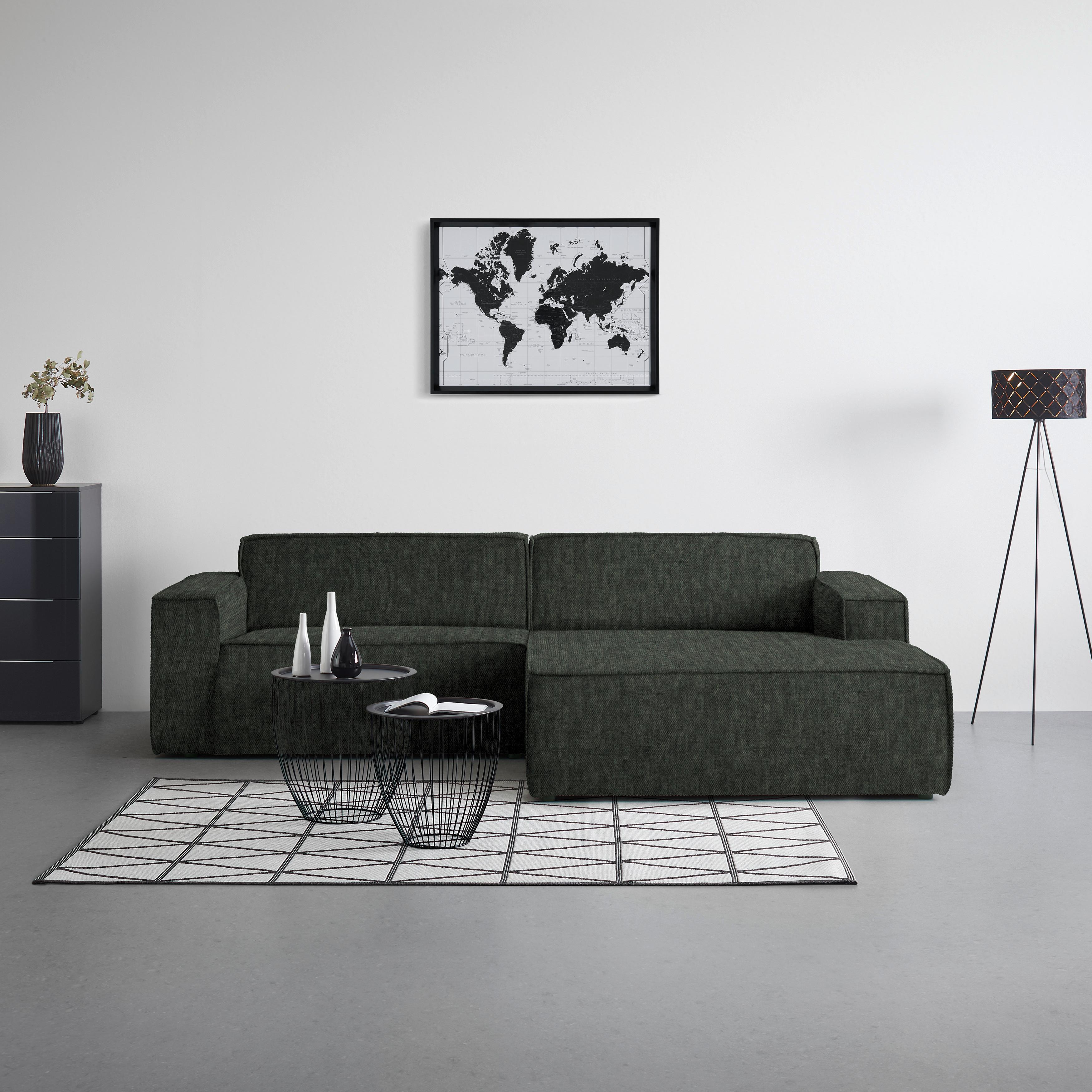 Wohnlandschaft Loft Dunkelgrün - Dunkelgrün/Schwarz, MODERN, Kunststoff/Textil (265/75/172cm) - Mömax