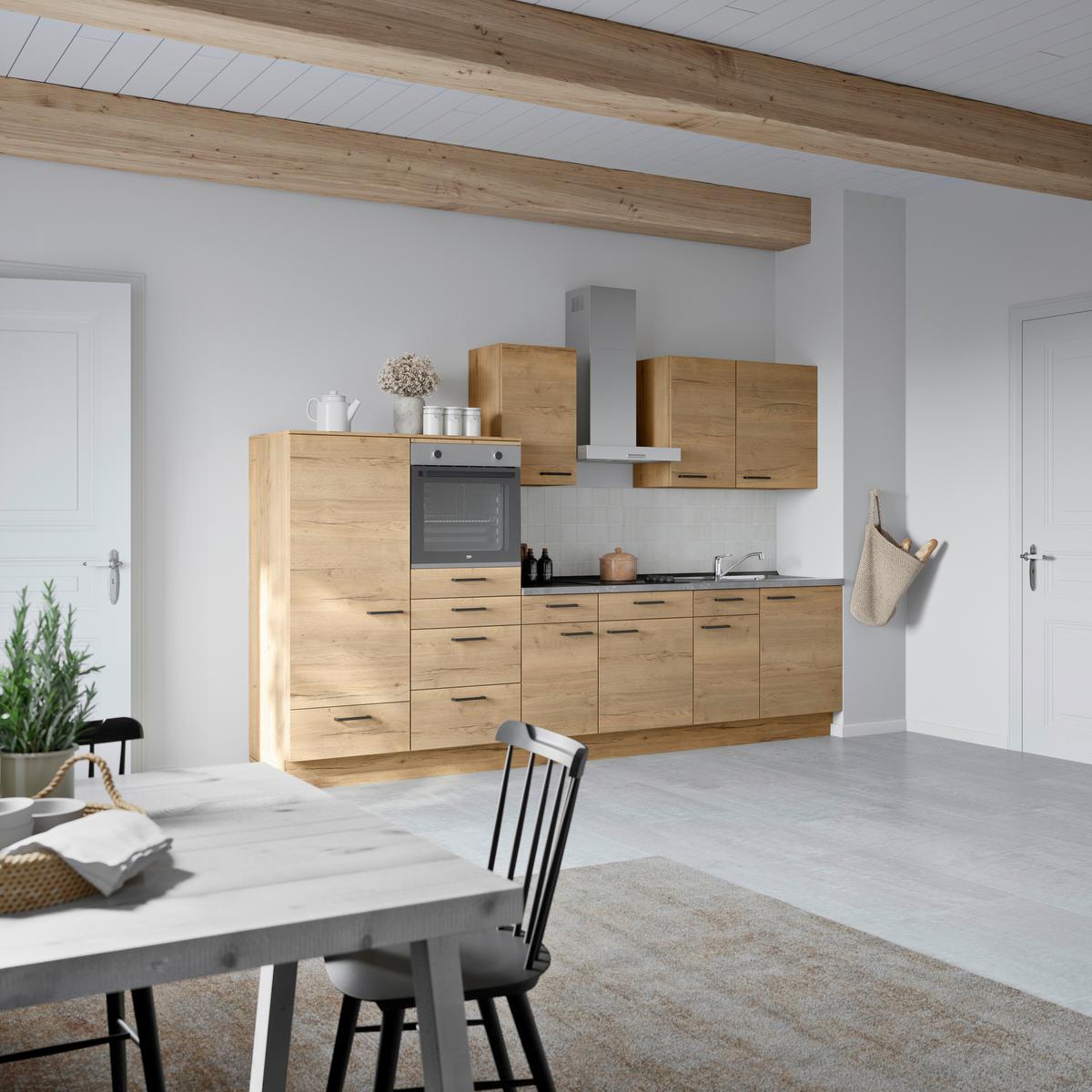 Küchenblock Structura Low m. Geräten Eiche - Schieferfarben/Eichefarben, MODERN, Holzwerkstoff/Metall (330cm) - Nobilia