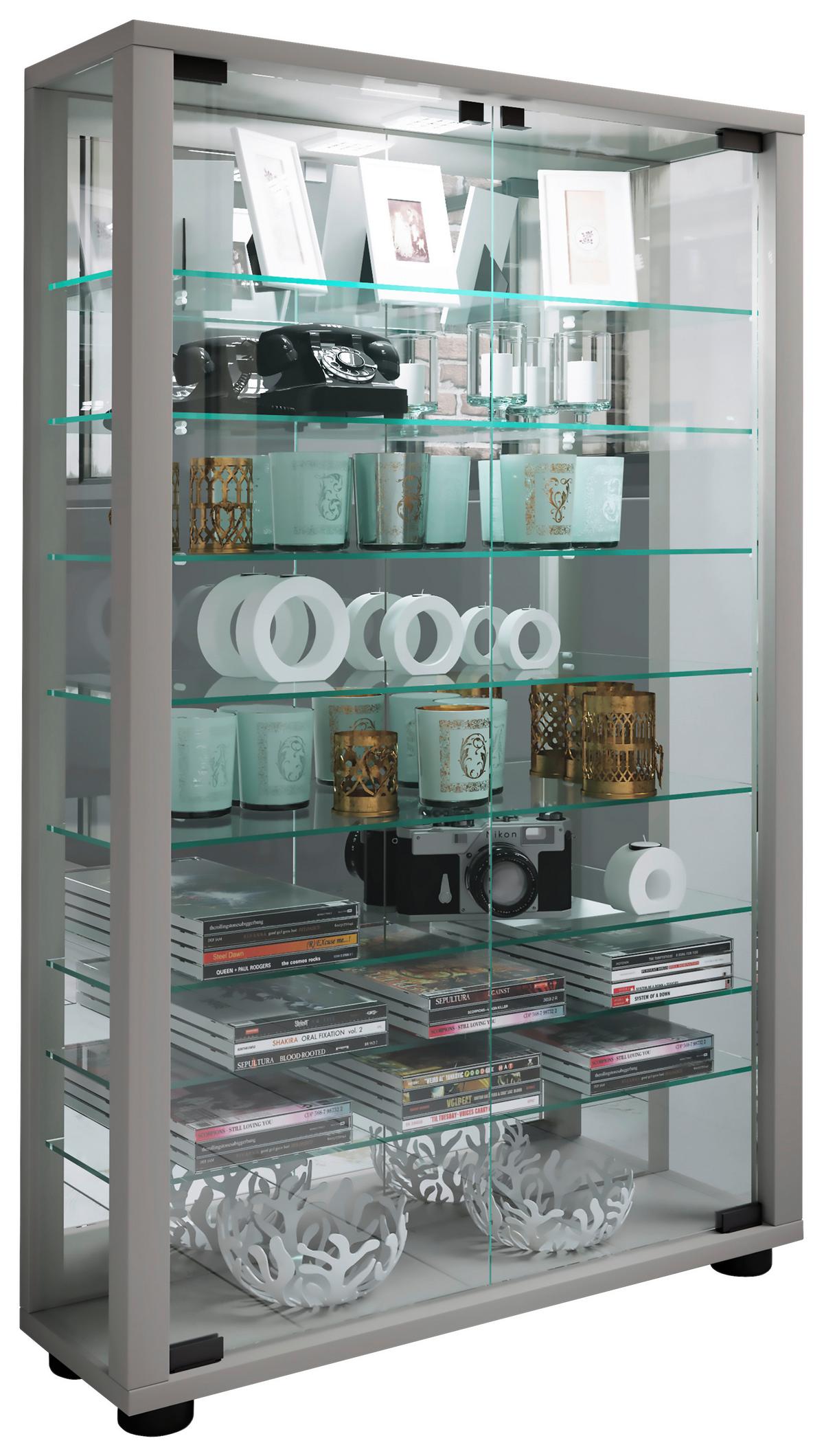 Vitrine Lumo ca. 59x91x18 cm Silber - Silberfarben, MODERN, Glas/Holzwerkstoff (59/91,3/18cm) - MID.YOU