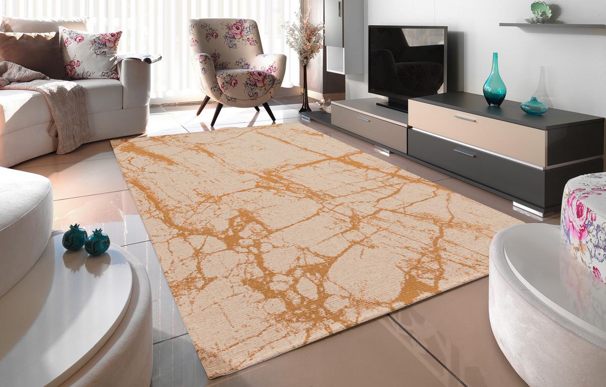 Webteppich Marble Cotton ca. 160x230cm - Beige/Goldfarben, MODERN, Textil (160/230cm)