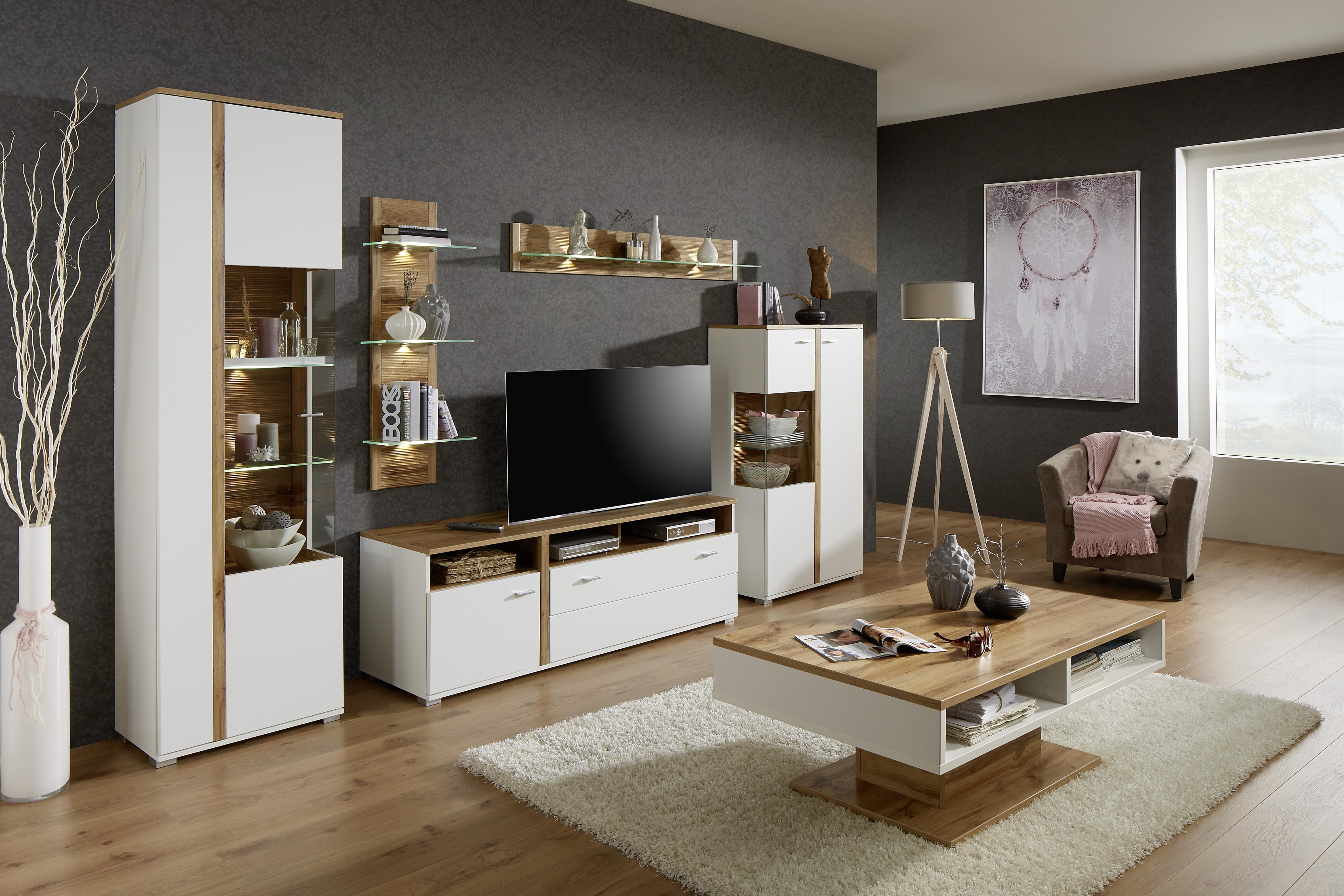 Vitrine in Eichefarben - Chromfarben/Eichefarben, MODERN, Holzwerkstoff/Metall (60/201/37cm) - Modern Living