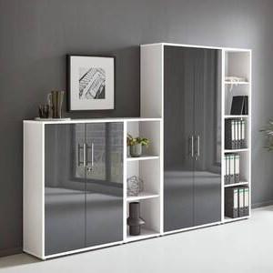 Aktenschrank Office Edition Sw Set 4 Weiß/Anthrazit - Anthrazit Hochglanz/Weiß, MODERN, Holzwerkstoff (257/186/33cm) - MID.YOU