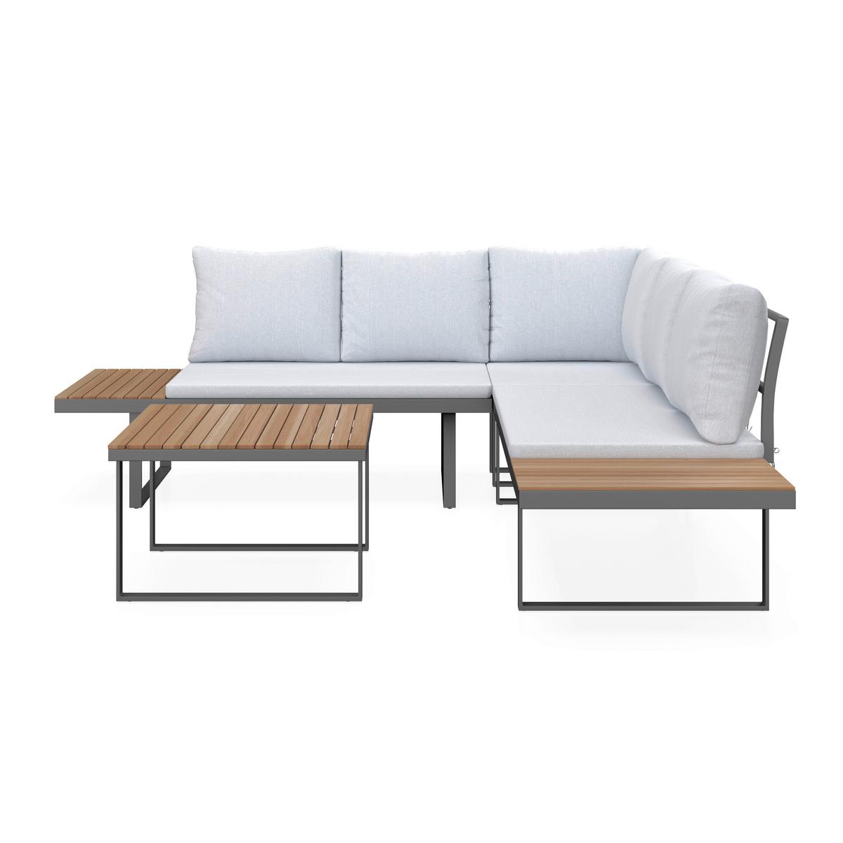 Loungegarnitur Elia Grau Outdoorstoff/Metall/Holz - Hellgrau, MODERN, Holz/Textil (236,5/75/236,5cm) - Bessagi Garden