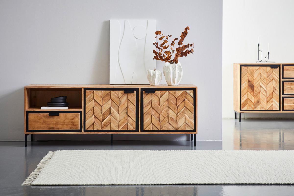 KOMODA NISKA LOWBOARD BASEL - kolor akacjowy/czarny, Modern, metal/drewno (175/60/45cm) - Livetastic