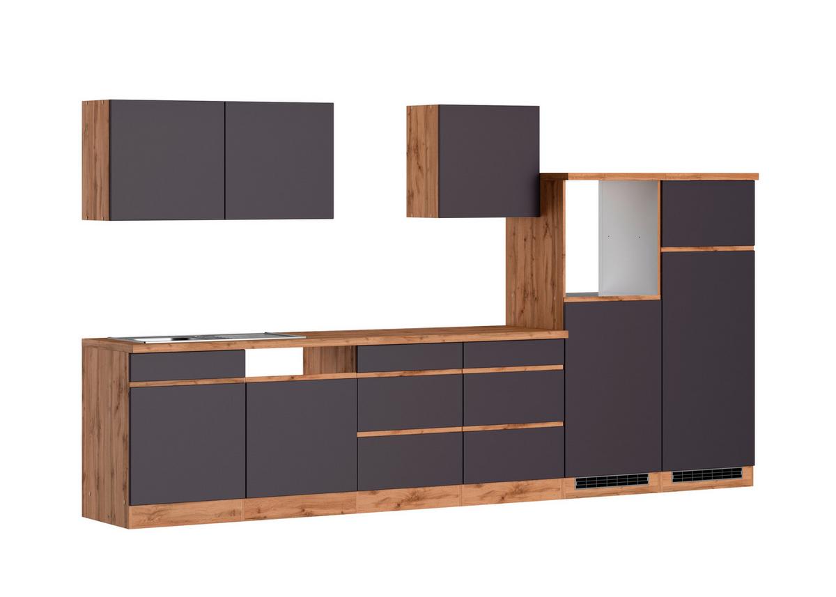 Küchenzeile Turin ohne Geräte ca. 360 cm Grau/Wotan Eiche - Eiche Wotan/Grau, Design, Holzwerkstoff (360cm) - Held