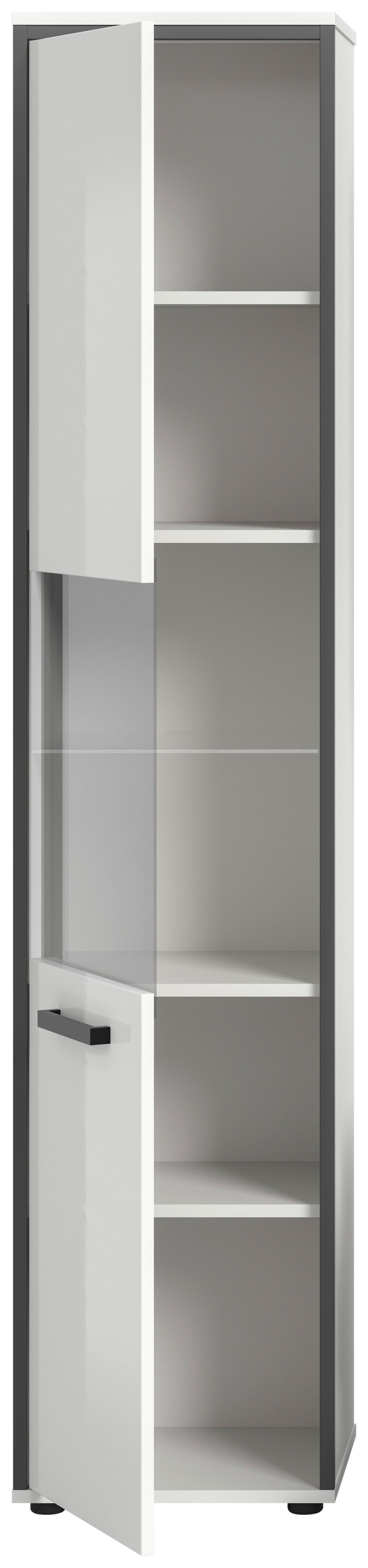 Hochschrank Kojak Weiß/Anthrazit - Weiß Hochglanz/Schwarz, MODERN, Holzwerkstoff/Kunststoff (40/188/34cm) - MID.YOU