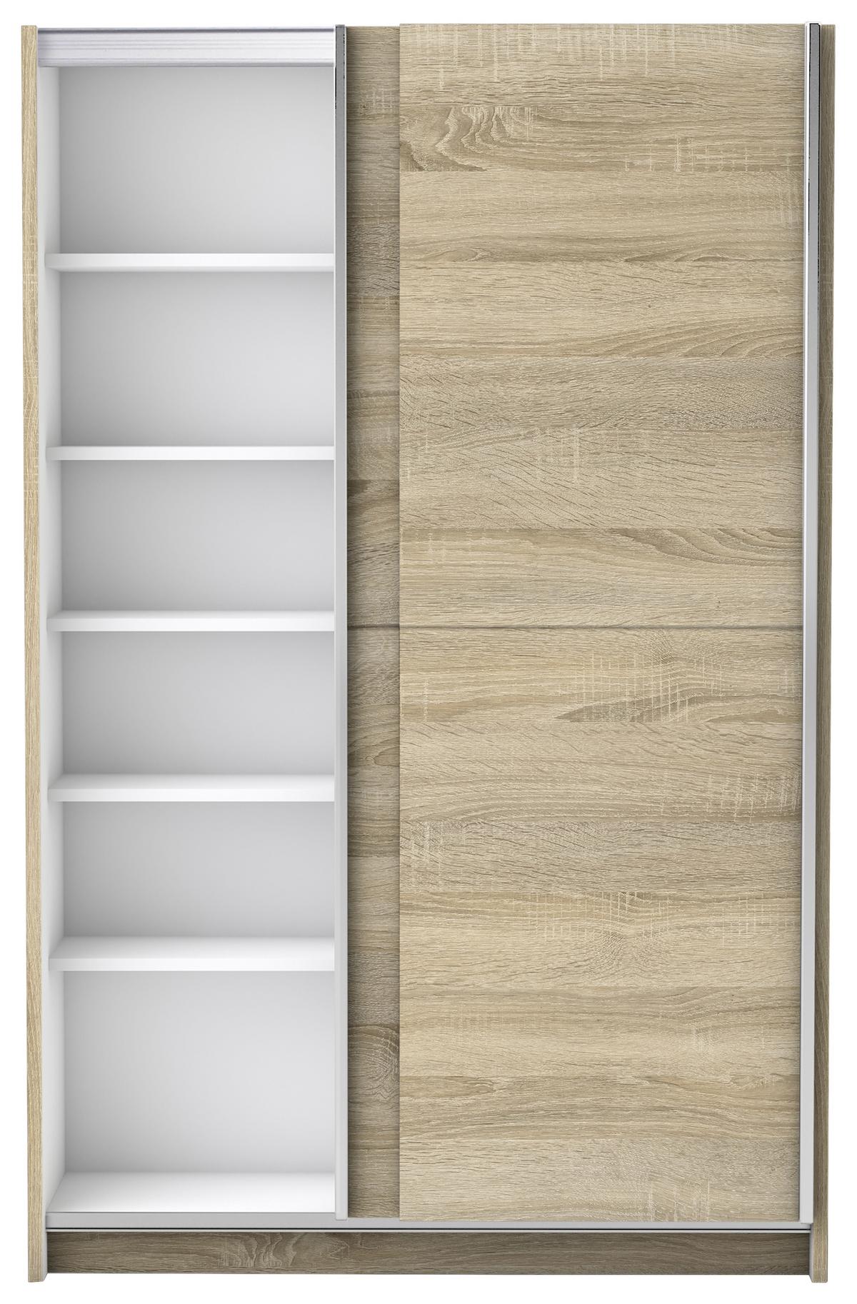 Tolóajtós Szekrény Slim - ezüst/tölgyfa, Basics, faalapú anyag/fém (125/195,5/38cm) - P & B