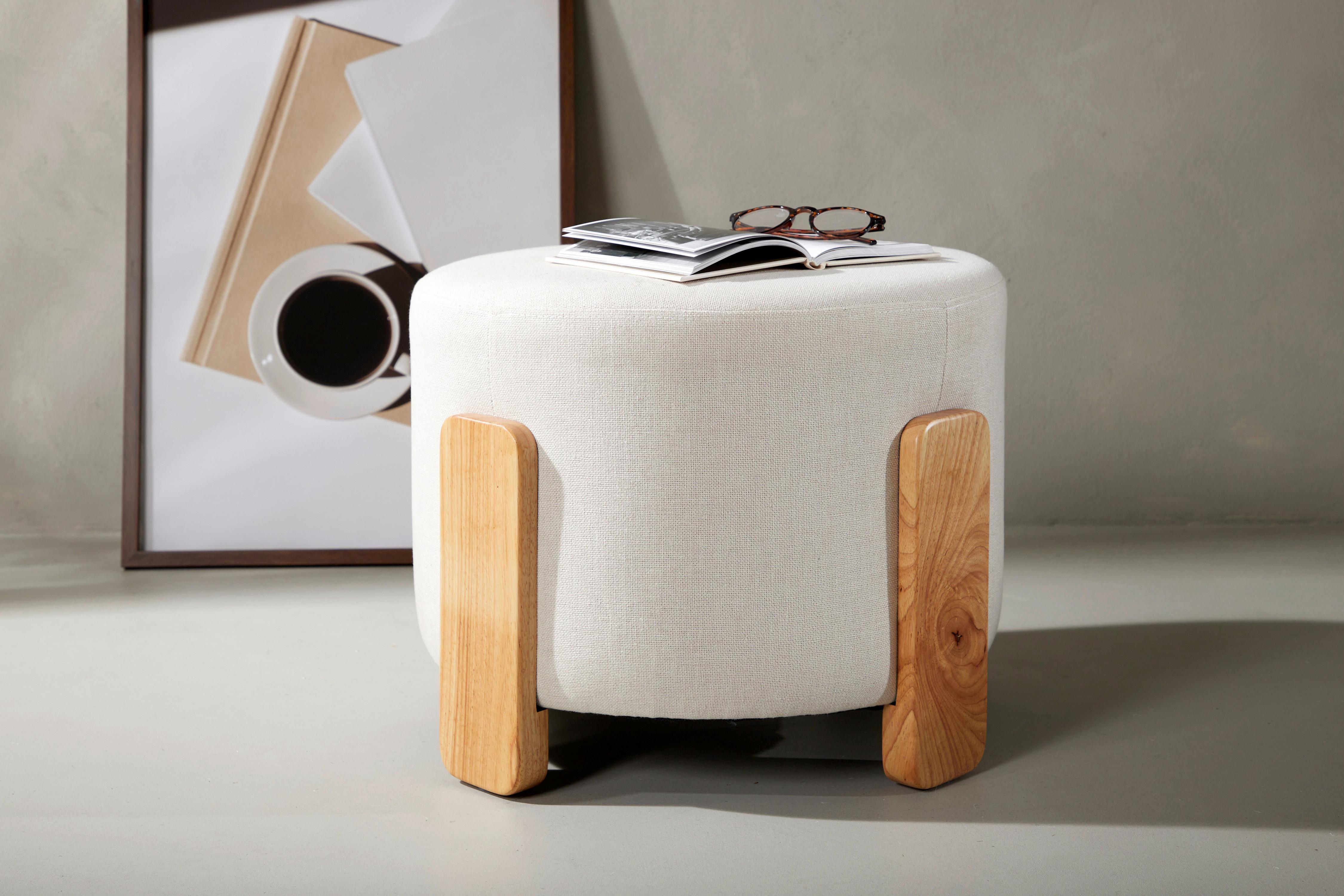 POUF COFFEY - Hellbraun/Weiß, Design, Holz/Textil (52.5/43/52.5cm) - Livetastic