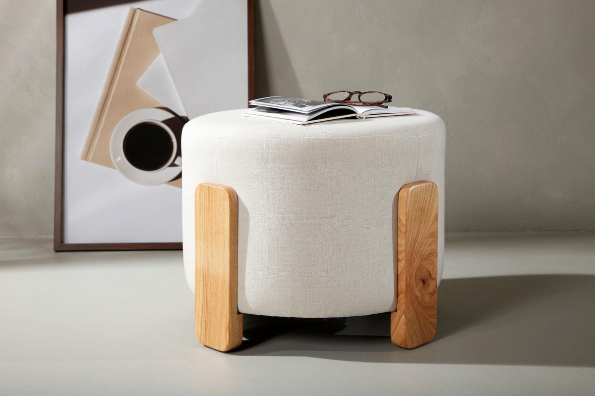 POUF COFFEY - Hellbraun/Weiß, Design, Holz/Textil (52.5/43/52.5cm) - Livetastic